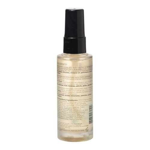 Ouidad Moisture Lock Mongongo Hair Oil for curly hair, 1.7 fl oz, in a clear dropper bottle with a white label and gold accents.