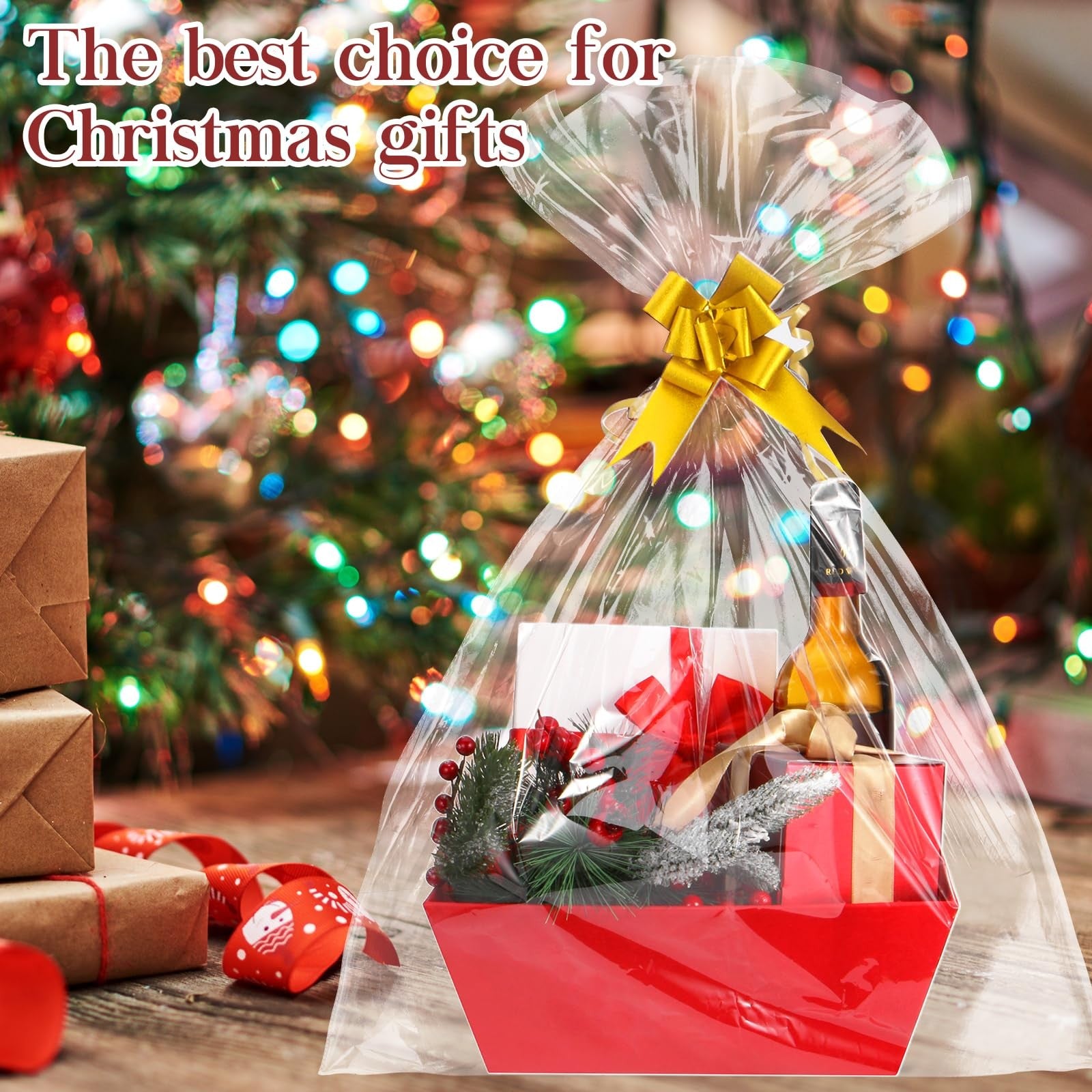 Six red empty gift baskets with 10x12-inch thick sides and six matching bows, perfect for gift packaging by AFOROEOA.