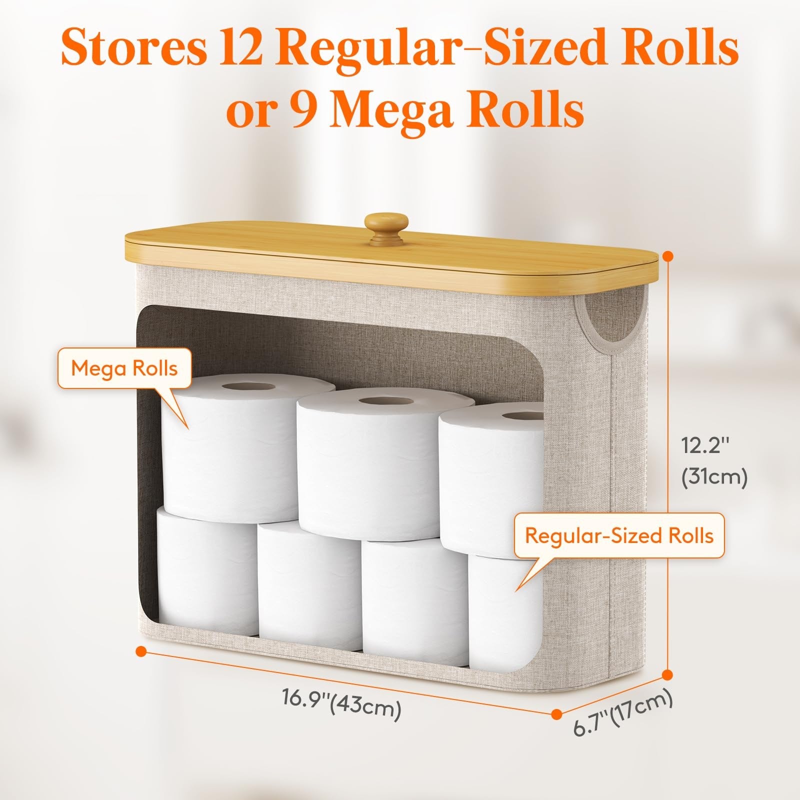 Lifewit free-standing toilet paper storage holder with bamboo finish, designed to hold 9 to 12 rolls, ideal for bathroom organization.