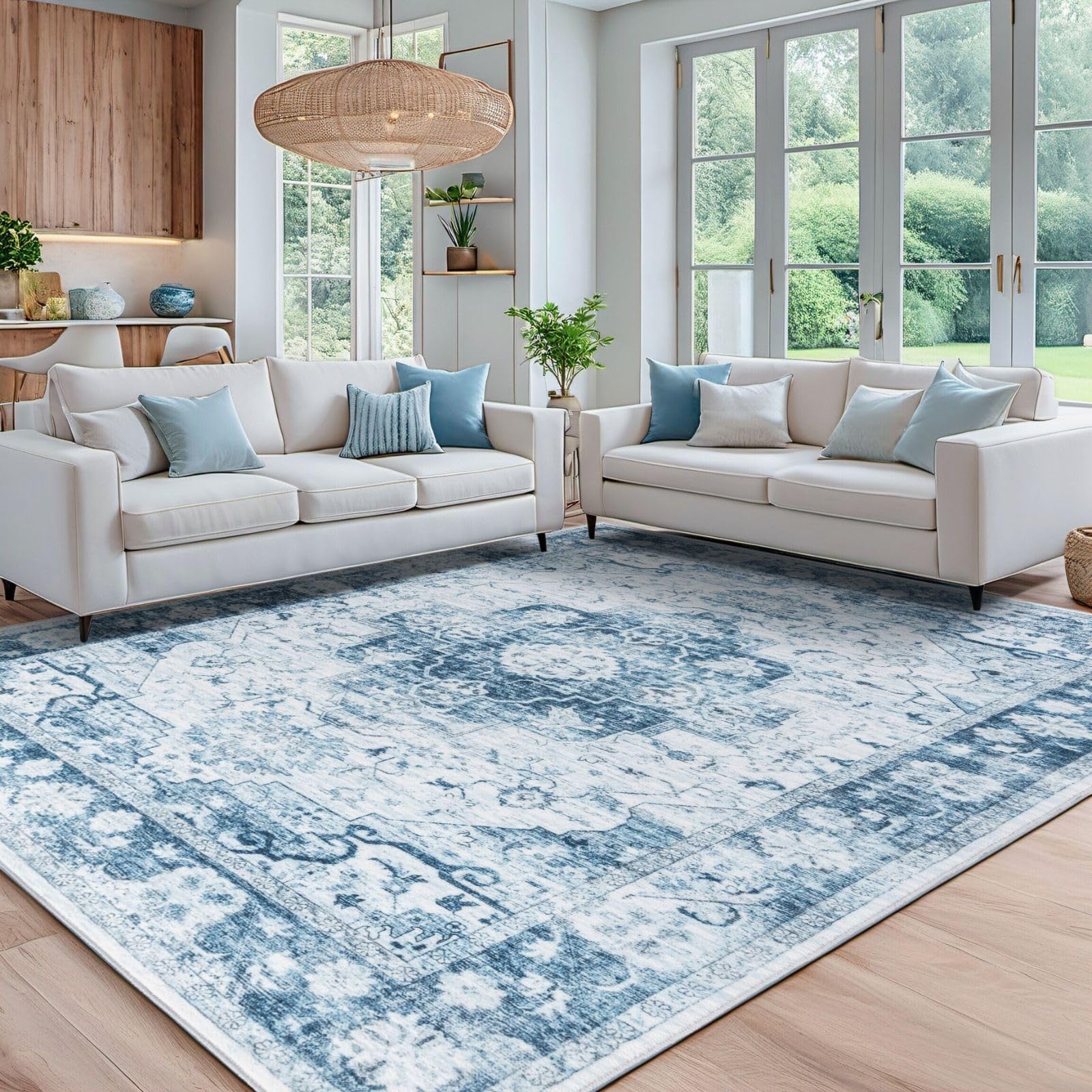 Syalife 5x7 washable area rug with ultra-soft texture, non-slip backing, low pile, stain-resistant fabric, ideal for home decor.