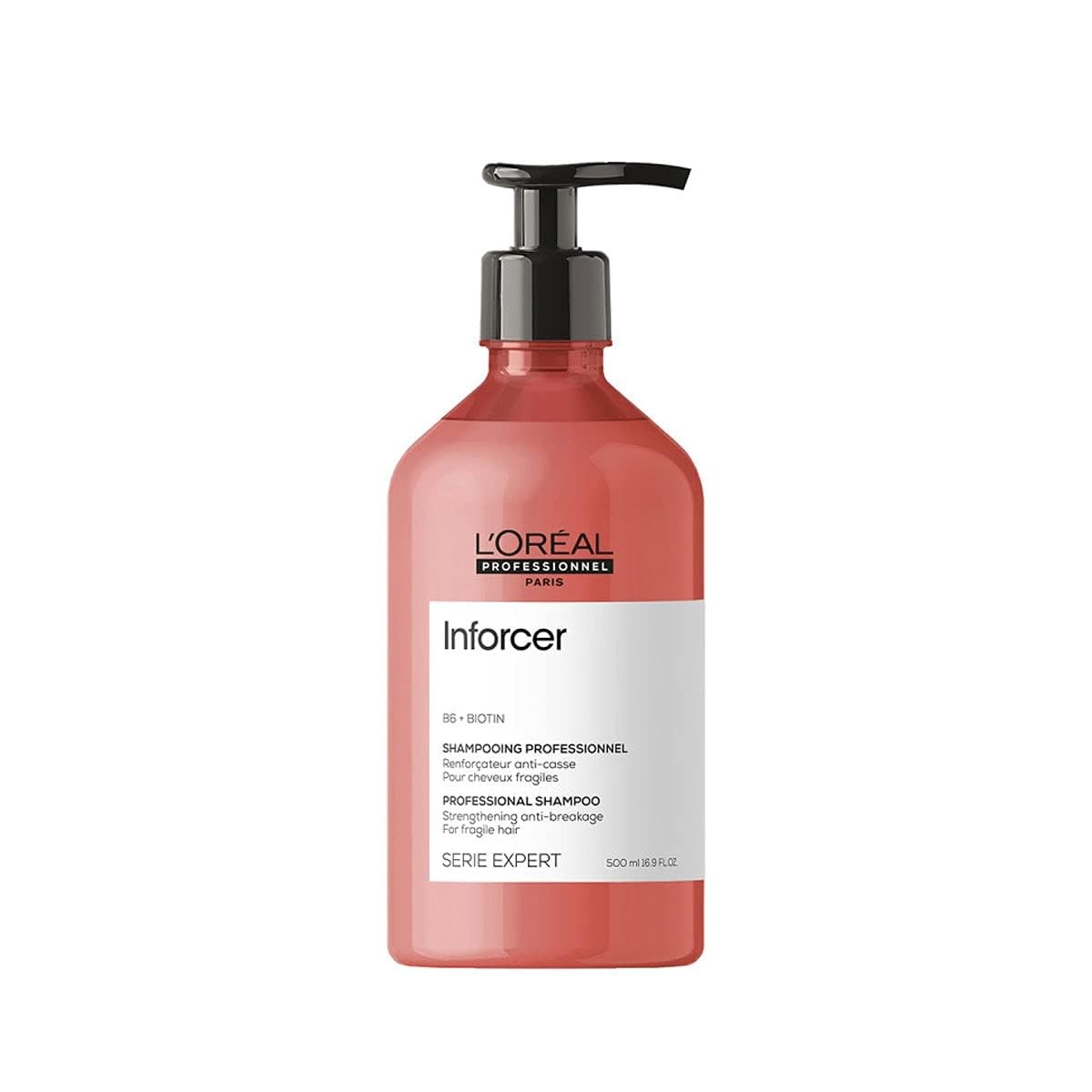 L'Oréal Professionnel Paris Inforcer strengthening shampoo bottle with label and design, designed to prevent hair breakage.