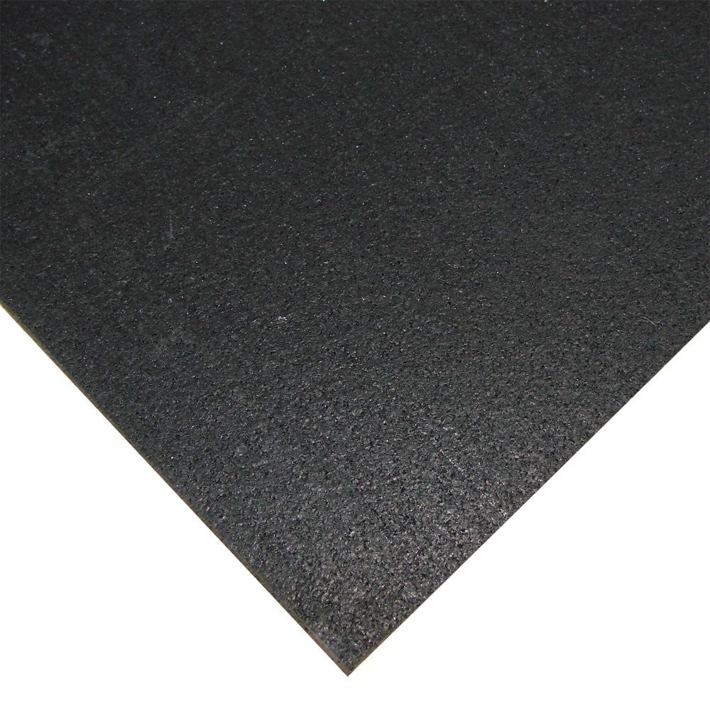Blue Rubber-Cal Elephant Bark floor mat with textured surface, 3/16-inch thick, measuring 4x7.5 feet, shown rolled out on a floor.