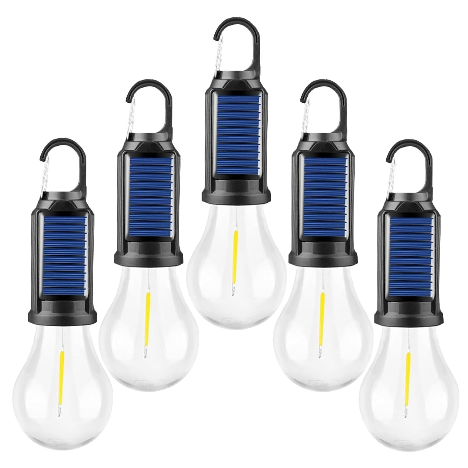 MODOAO LED tent lights 5-pack camping lanterns with USB recharge and solar power for outdoor camping and tent illumination.