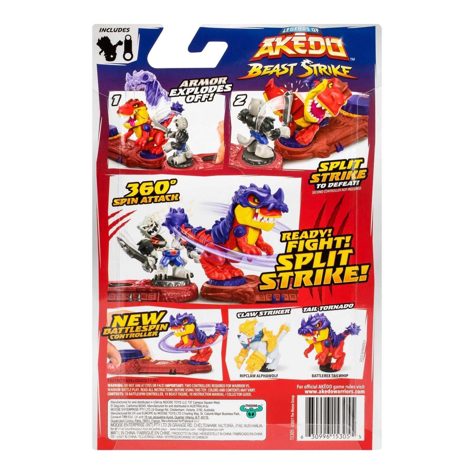 Akedo Beast Strike Battlerex Tailwhip supersized action figure with battlespin controller in multicolor design