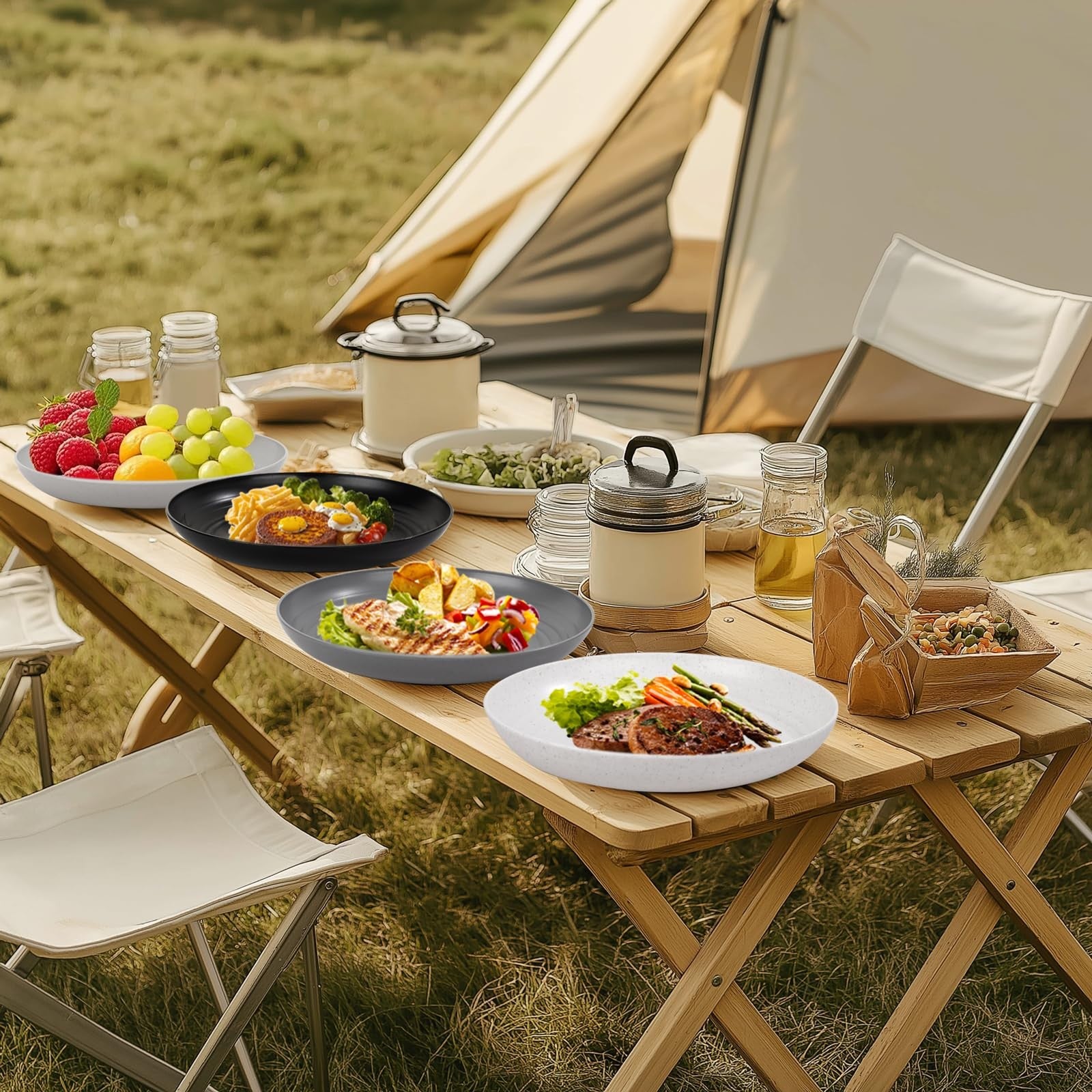 Supernal 10-inch wheat straw reusable dinner plate, durable plastic plate with a smooth surface and natural wheat straw finish.