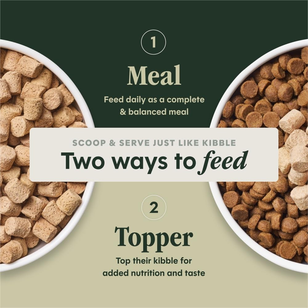 Instinct Puppy Freeze-Dried Dog Food with chicken, grain-free, featuring 3x more meat, in a resealable bag.