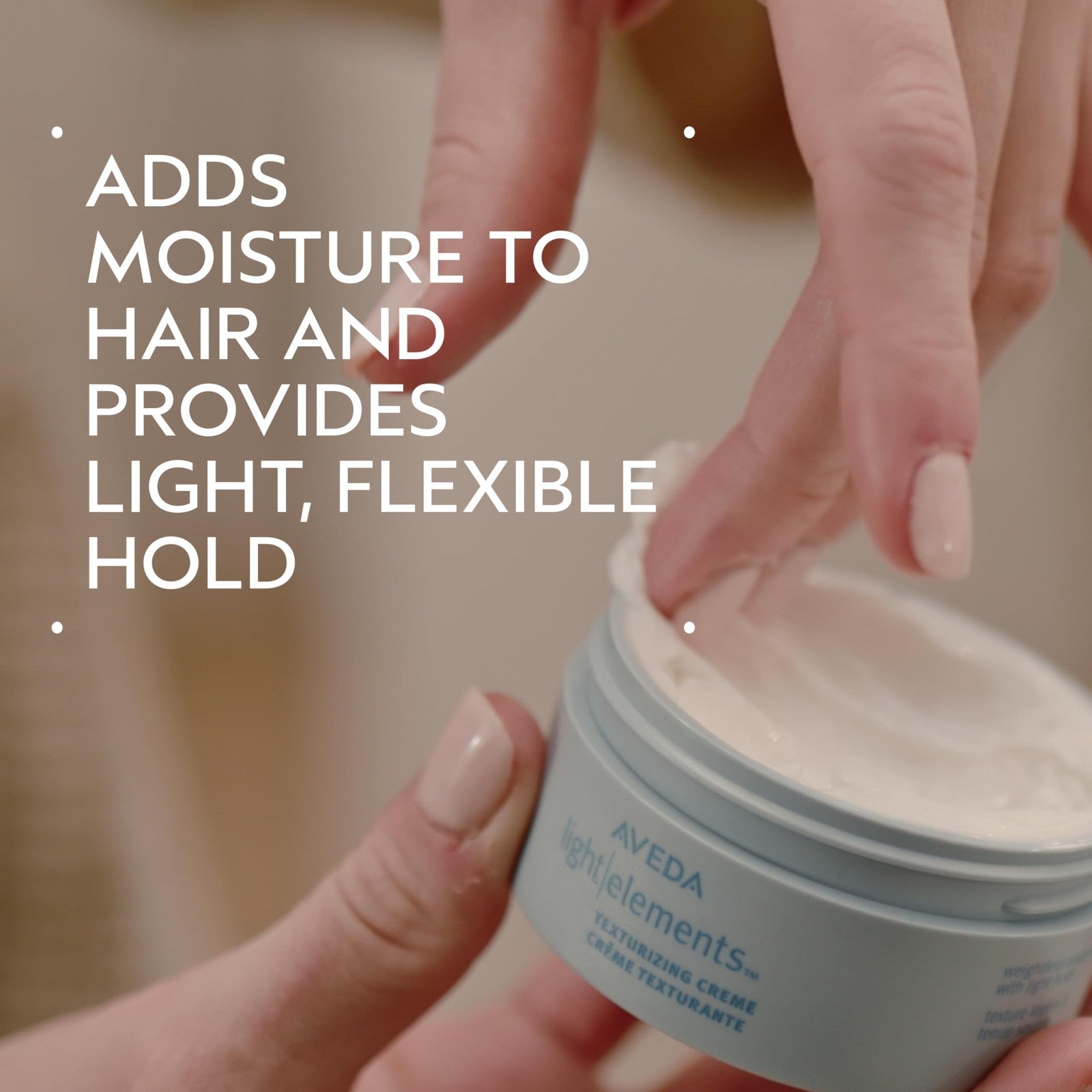 Aveda Light Elements Texturizing Creme and Hair Styling Wax with light hold, suitable for all hair types, shown in the image.