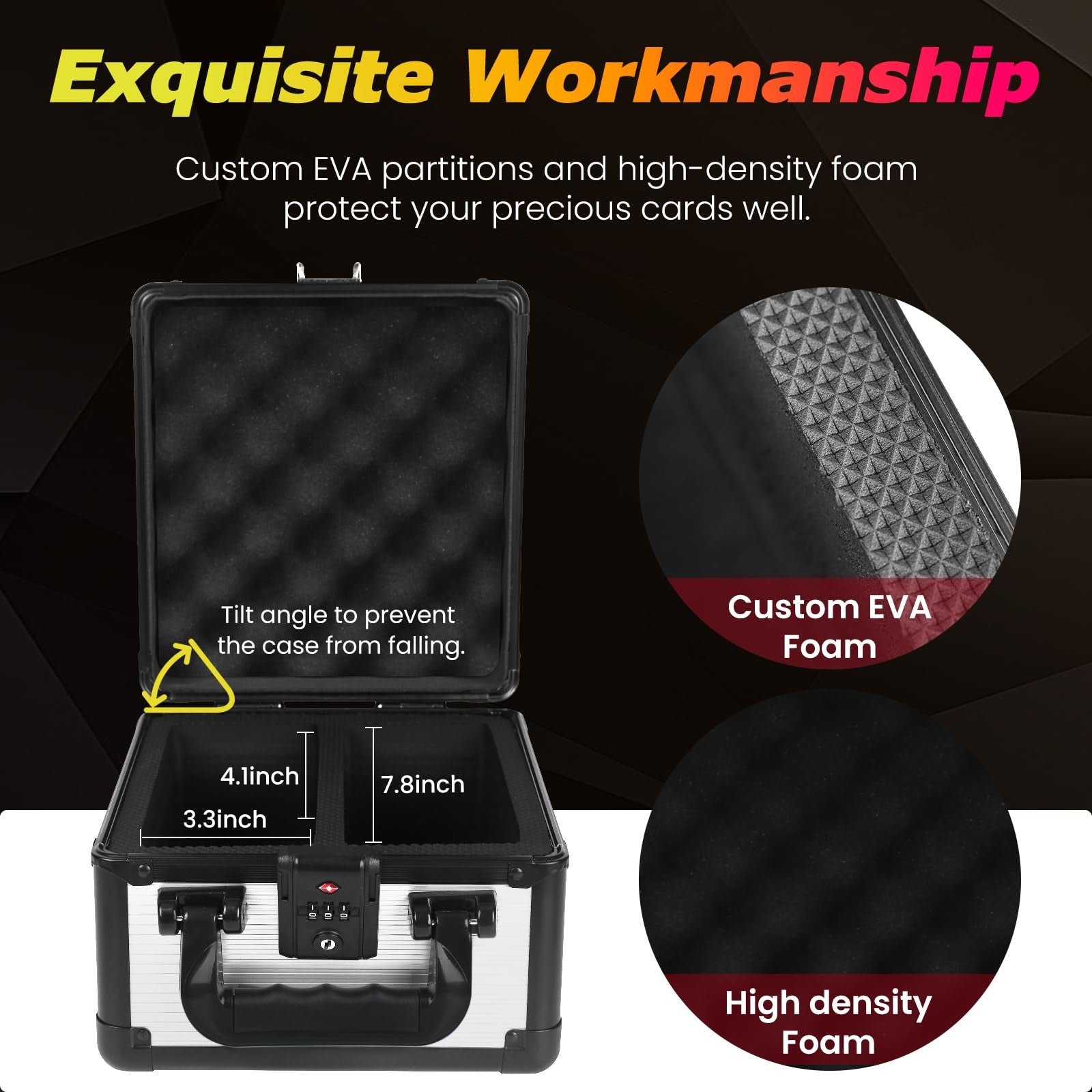 ZINHO graded sports card storage box with lock for PSA and BGS toploaders, sturdy plastic container for card protection.