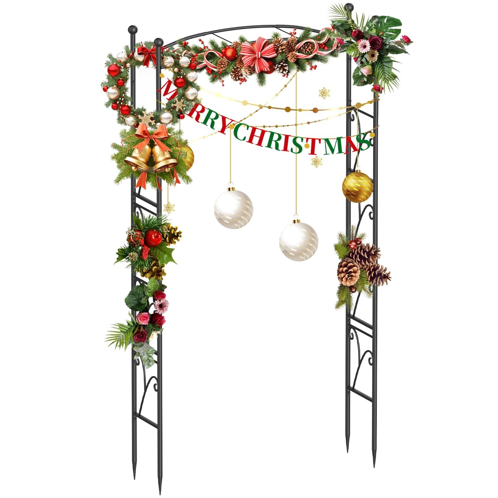 YAHKBTEN 7FT metal garden arch trellis with intricate design, ideal as wedding backdrop or outdoor garden support.