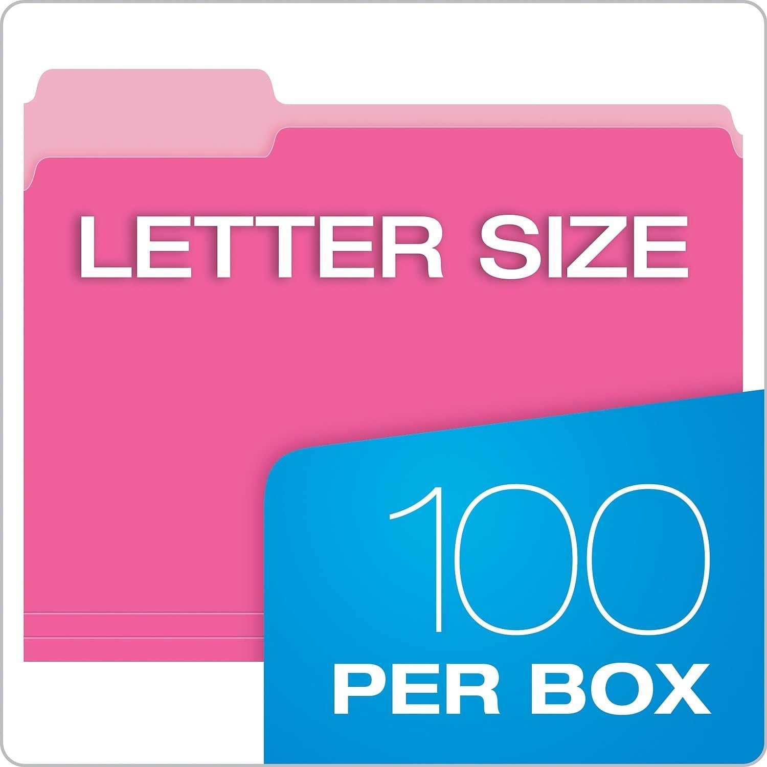 Pendaflex pink letter-size interior file folders with 1/3 cut top tabs, pack of 100 for organized document storage.
