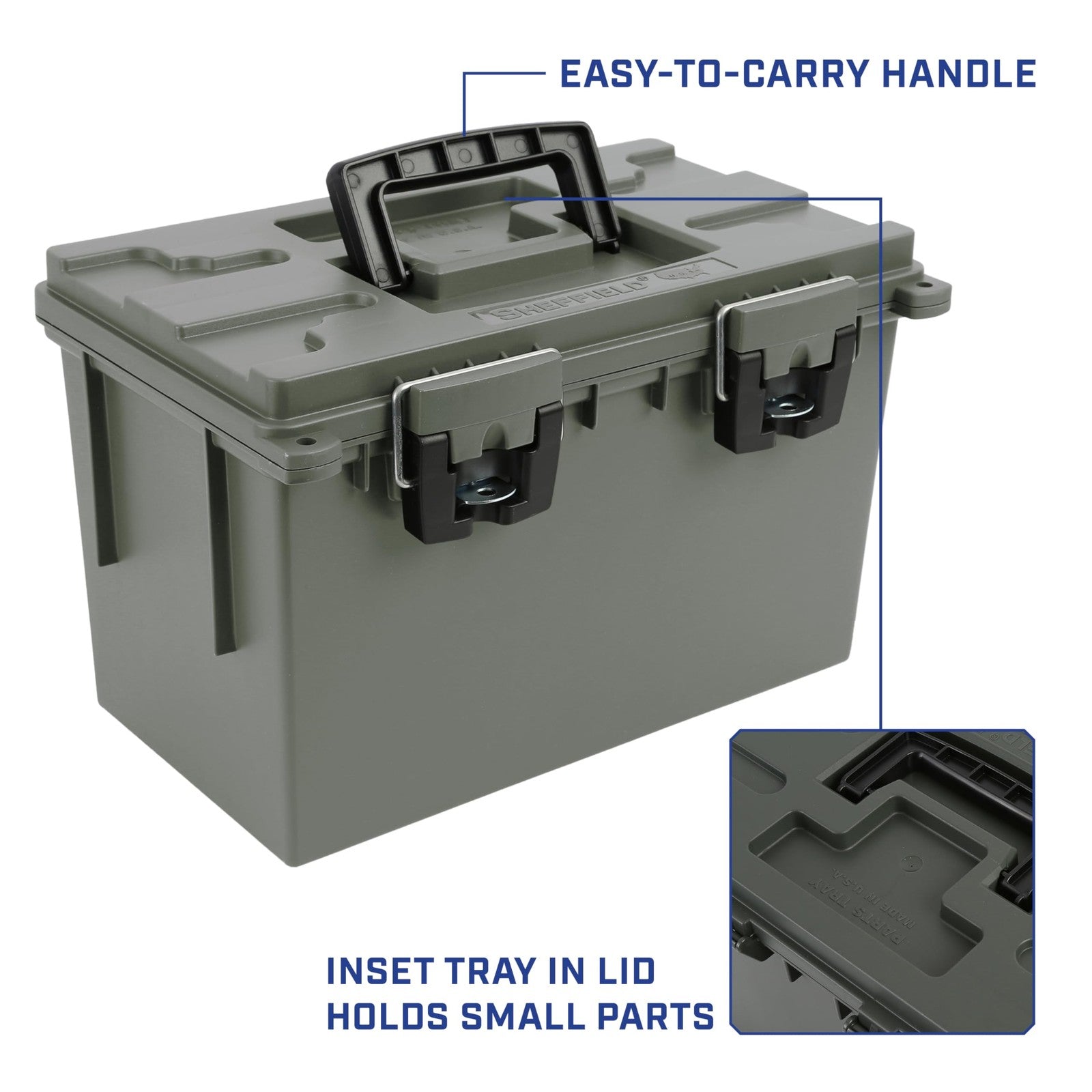 Two Sheffield XL storage bins with lids, stackable plastic containers in a 2-pack for organized storage.