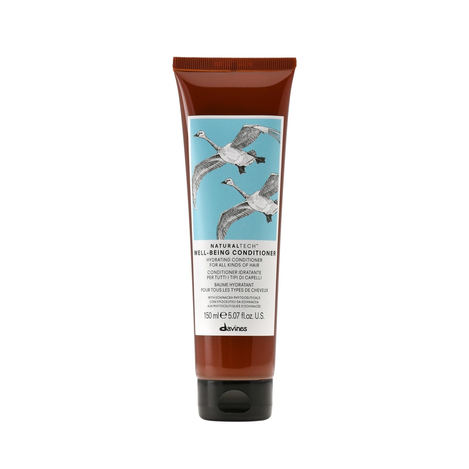 Davines Naturaltech Wellbeing Conditioner bottle, showing the sleek packaging and label for detangling and moisturizing hair.