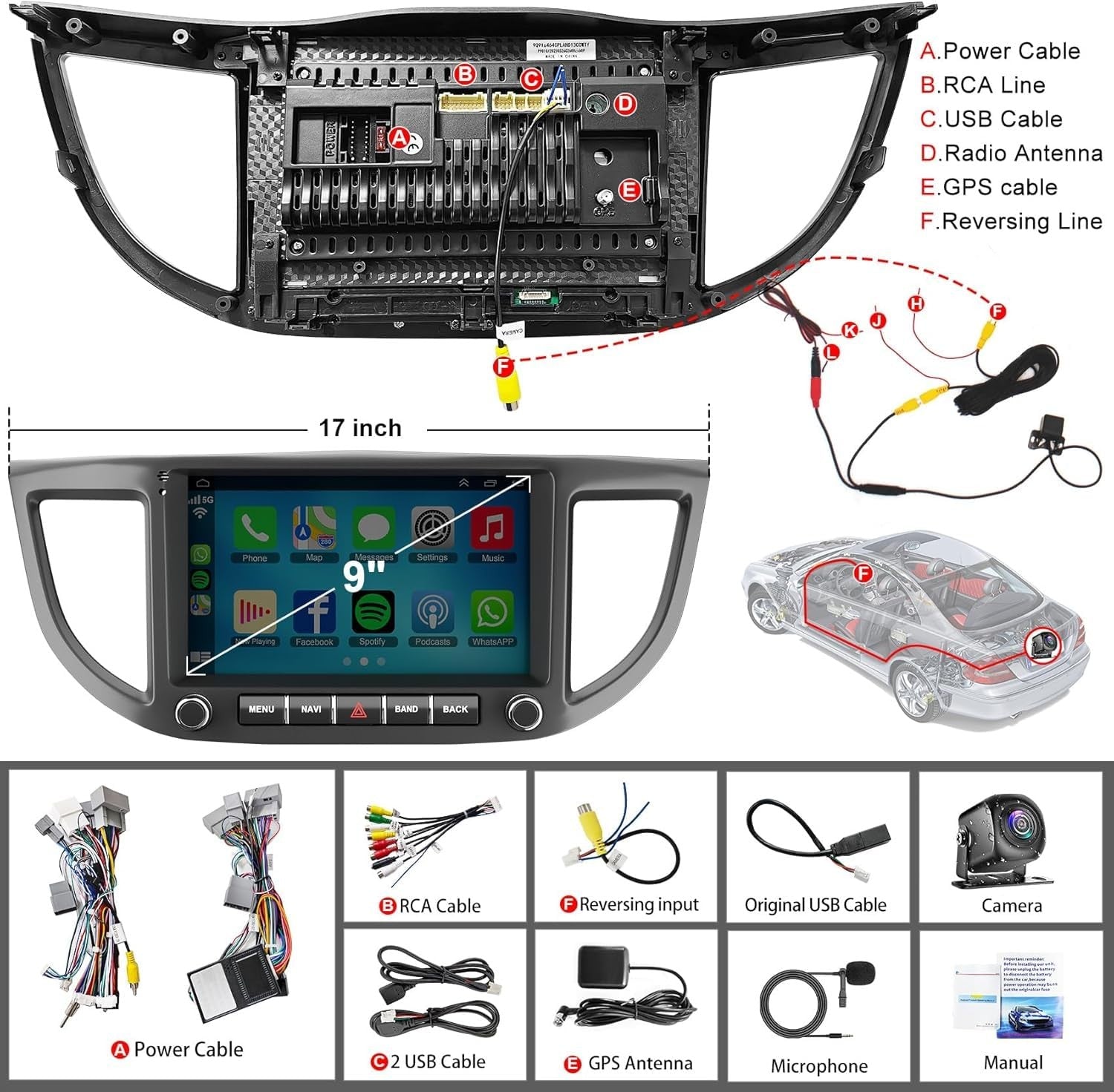 Adapter-Universe 4G64G car radio adapter for Honda CR-V 2012-2016 with a 9-inch display, compatible with 2012-2016 Honda CR-V models.