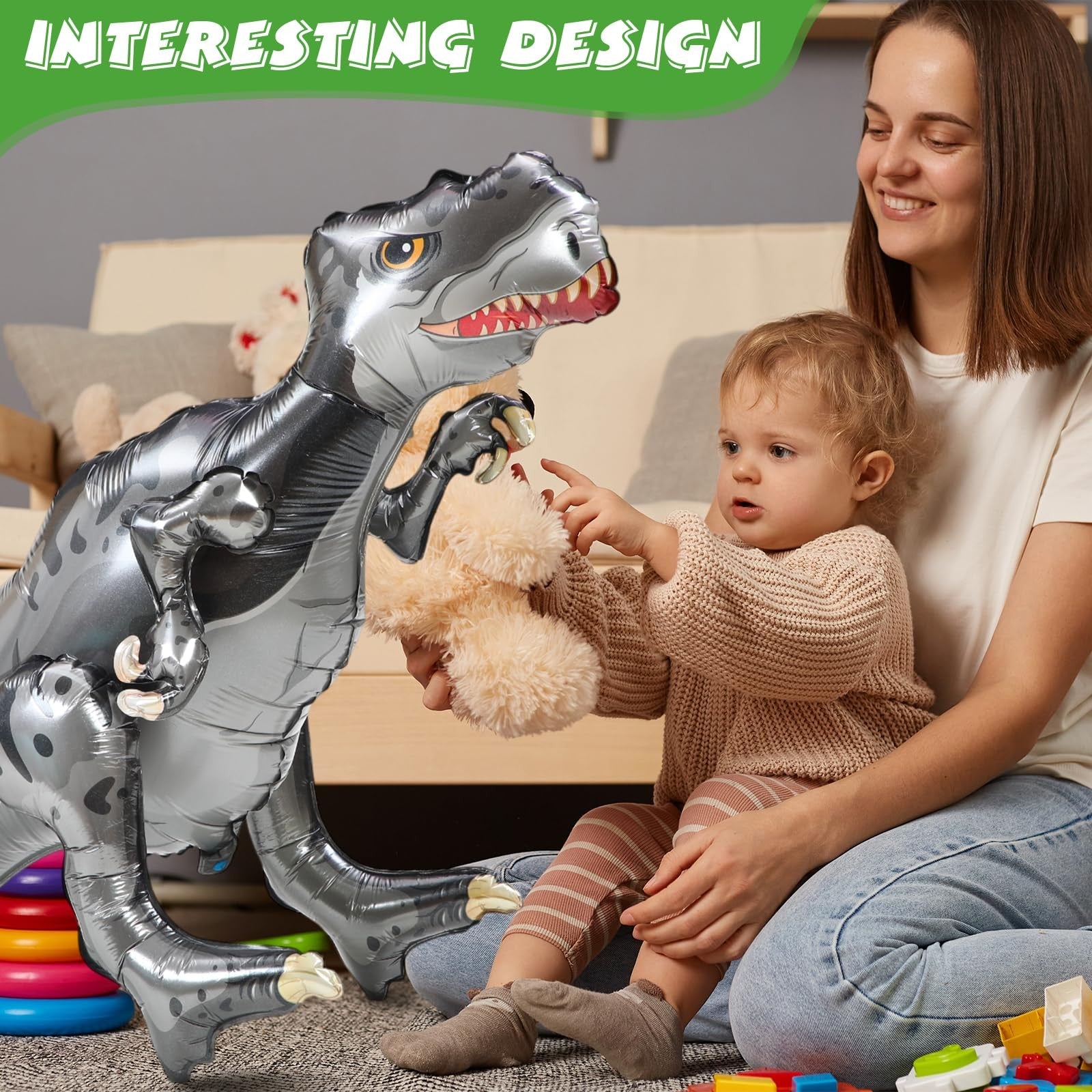 Vinsot 8-pack of giant inflatable dinosaur toys, 39 inches, colorful 3D design for birthday party decorations.