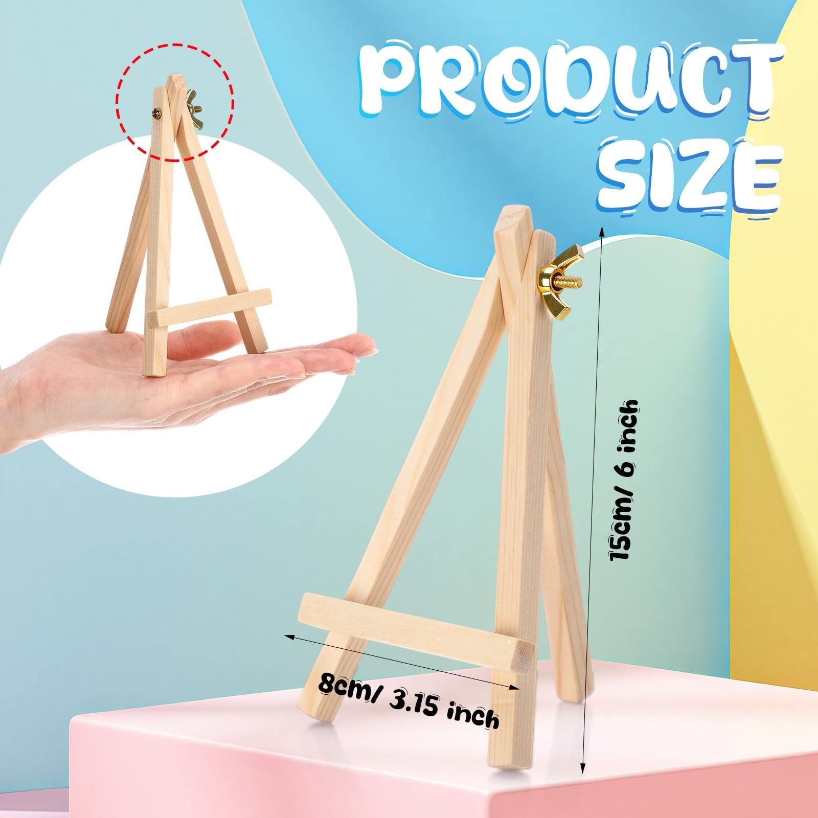 Thenshop 40-pack of 6-inch natural wooden mini easel stands for art displays or crafts, bulk set of small artist easels.