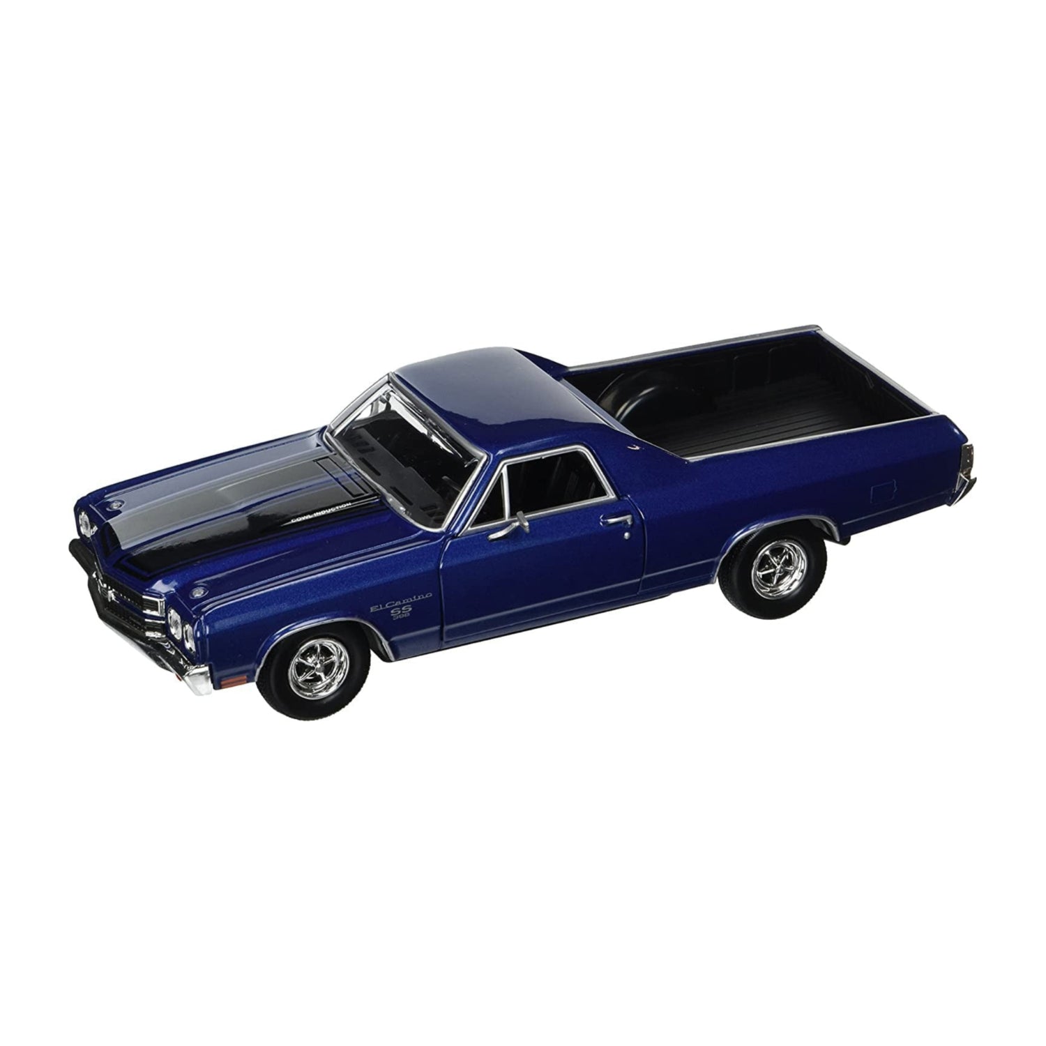 Diecast 1:24 scale 1970 Chevrolet El Camino SS model by MotorMax, showcasing detailed American classic car in silver with black interior.