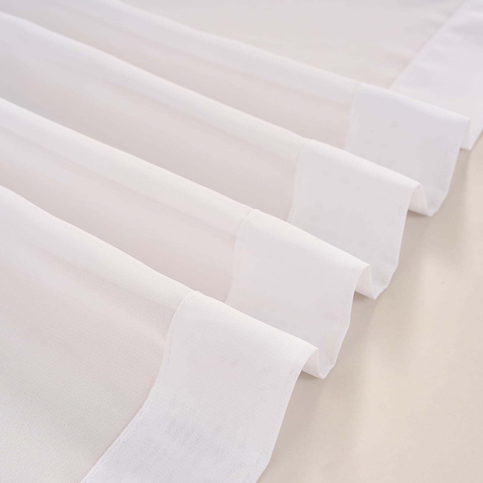 LUGOTAL Pure White 90-inch long chiffon sheer curtains with pinch pleats, elegant and lightweight window treatment.