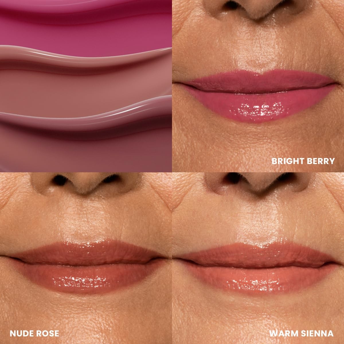 PRIME PROMETICS PrimeLip SPF 35 lip oil for mature women, featuring a clear glossy finish and UVA/UVB sun protection.
