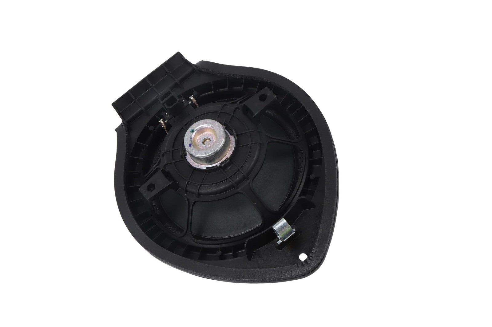 GM Genuine Parts rear side door speaker, automotive audio speaker for vehicle sound system, black plastic casing, mounted in car door