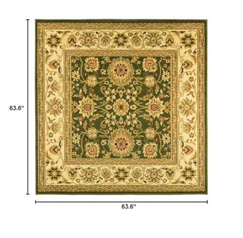 Safavieh Lyndhurst area rug in sage and ivory with traditional design, measuring 53 square feet, showcasing intricate pattern and soft texture.