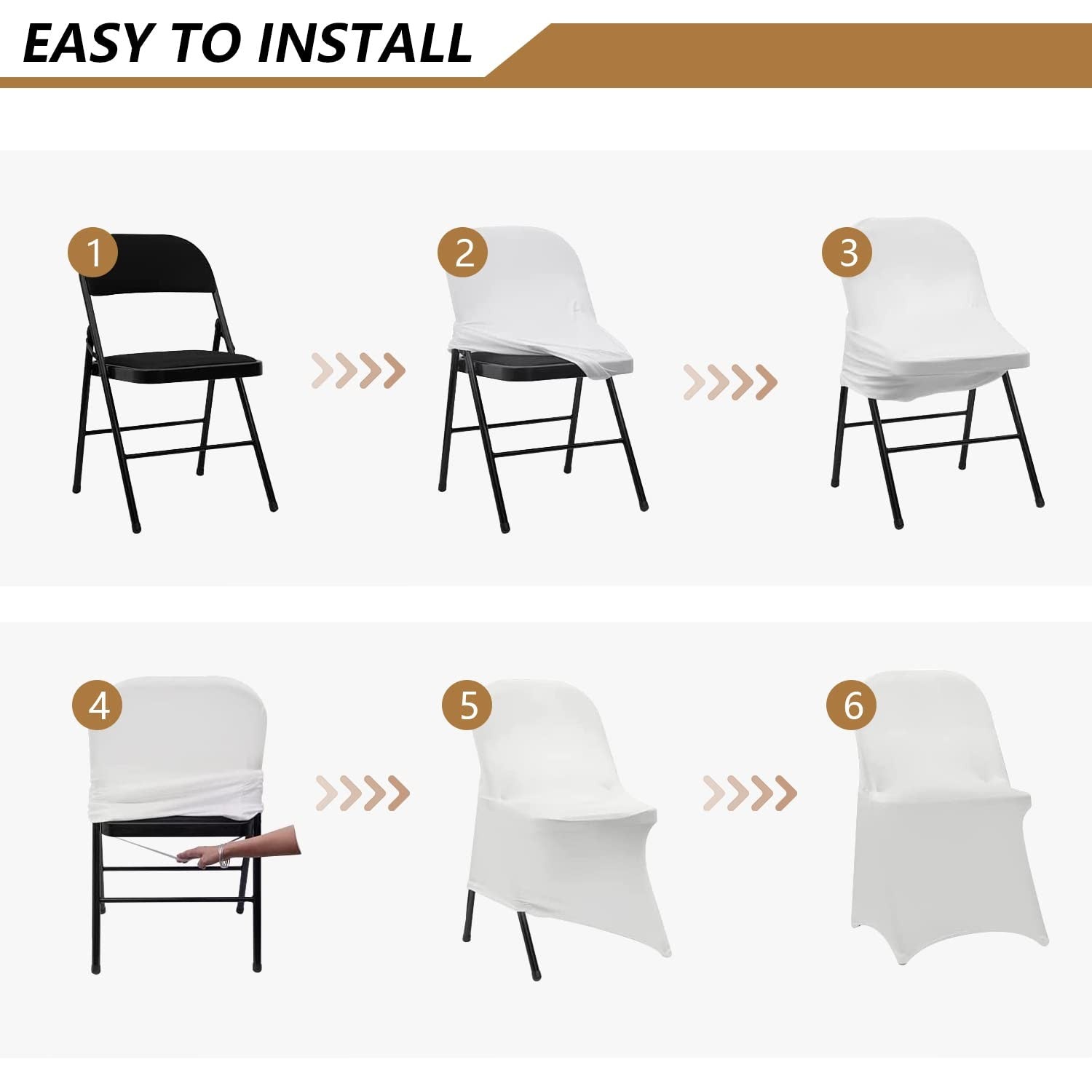 White spandex folding chair cover by ManMengJi, designed for banquet and wedding party chairs, showcasing a fitted, elegant look.