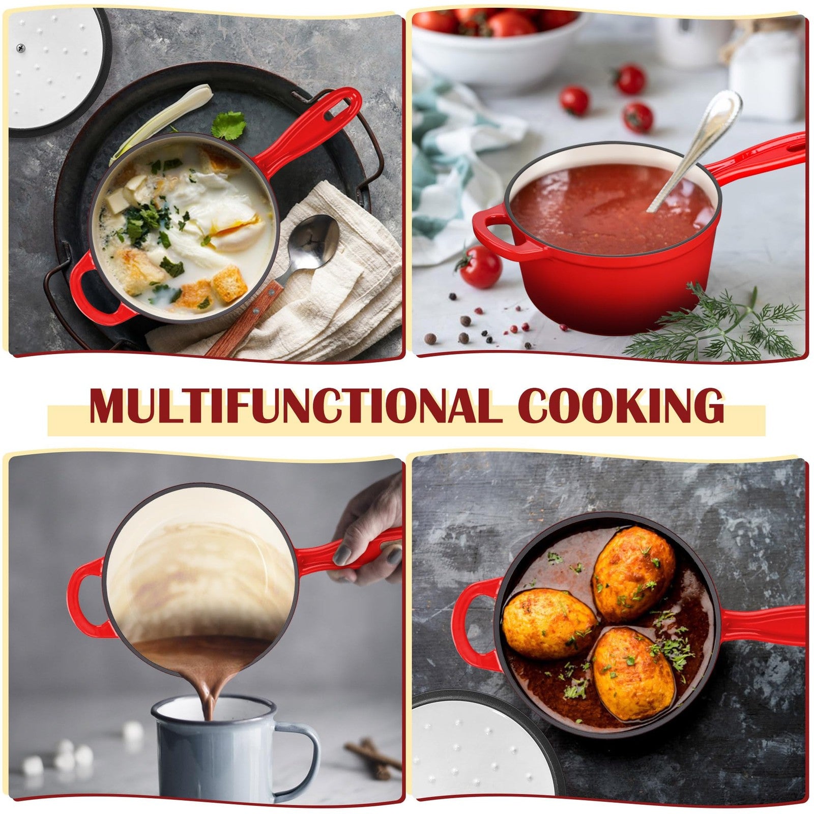 E-far enameled cast iron 1-quart sauce pan with lid, mini Dutch oven saucepan, black exterior and sturdy handle.