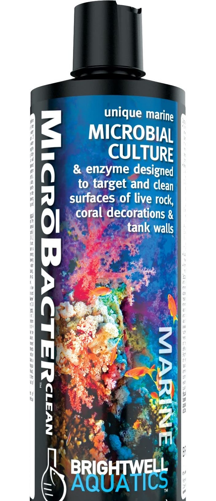 Brightwell Aquatics MicroBacter7 and MicroBacter Clean bacteria for aquarium water conditioning, shown in a clear container.