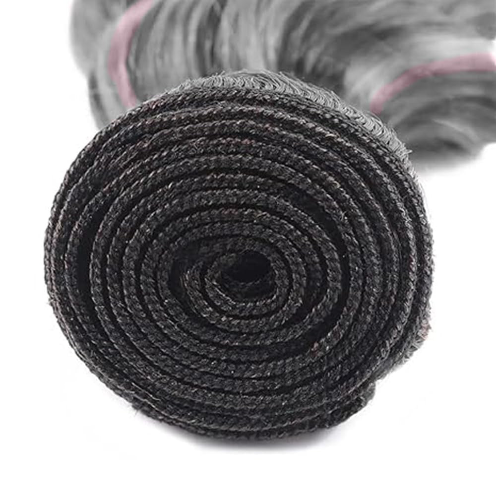 Highlight Grey Bundle by Ratheinhi featuring deep wave, 22-inch grey human hair bundle with natural texture and full volume.