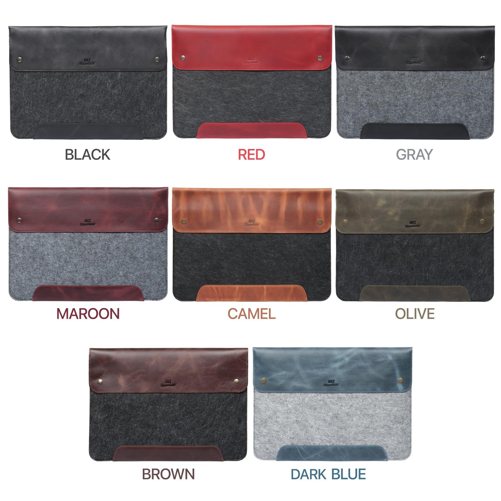 MegaGear genuine leather and fleece MacBook bag, designed as a sleek laptop sleeve for MacBook Pro, with a stylish and protective interior.