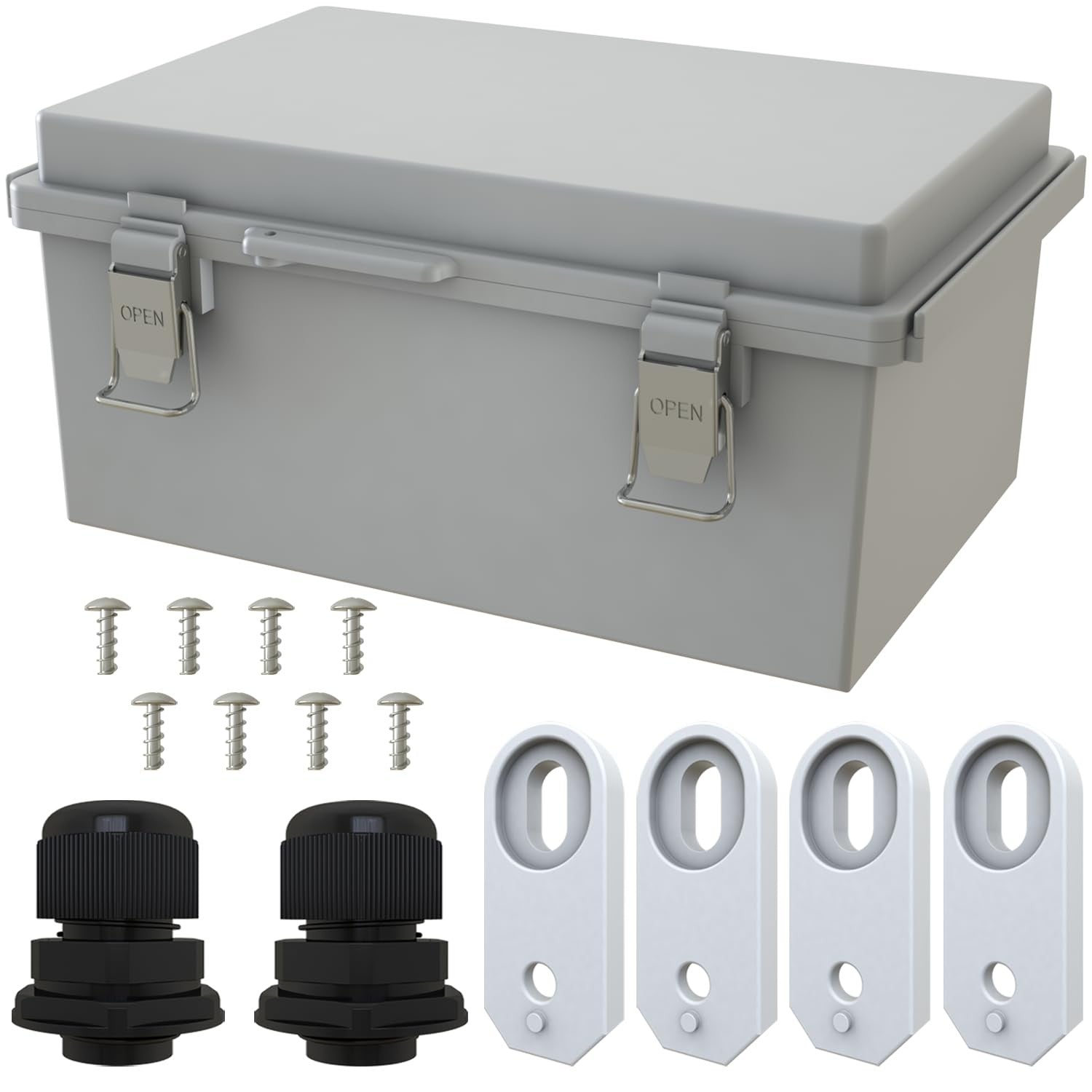 MAKERELE gray waterproof electrical box, outdoor IP67 ABS plastic box with hinged cover for electrical installations.