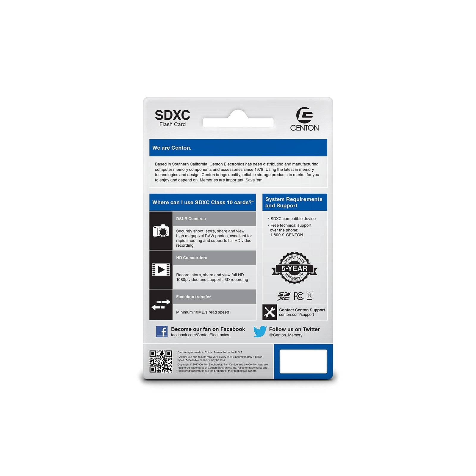 Centon Electronics 64GB Class 10 SD card with label, designed for high-speed data storage and transfer.