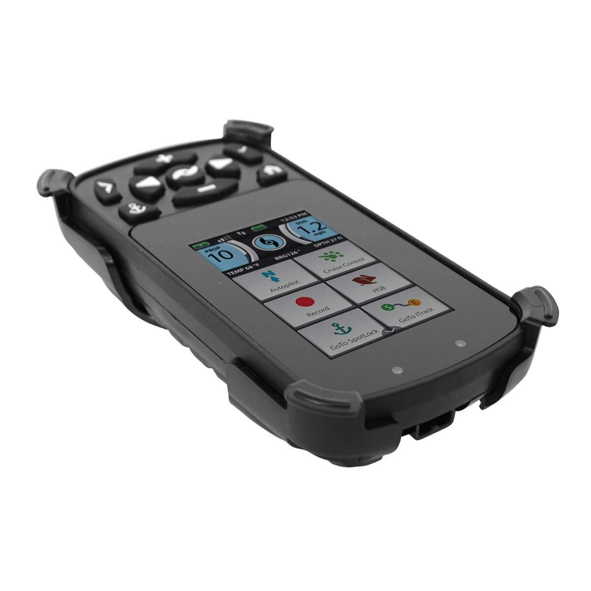 Minn Kota holding cradle for i-Pilot Link Bluetooth remote, showing sturdy black plastic mount with secure grip for remote storage