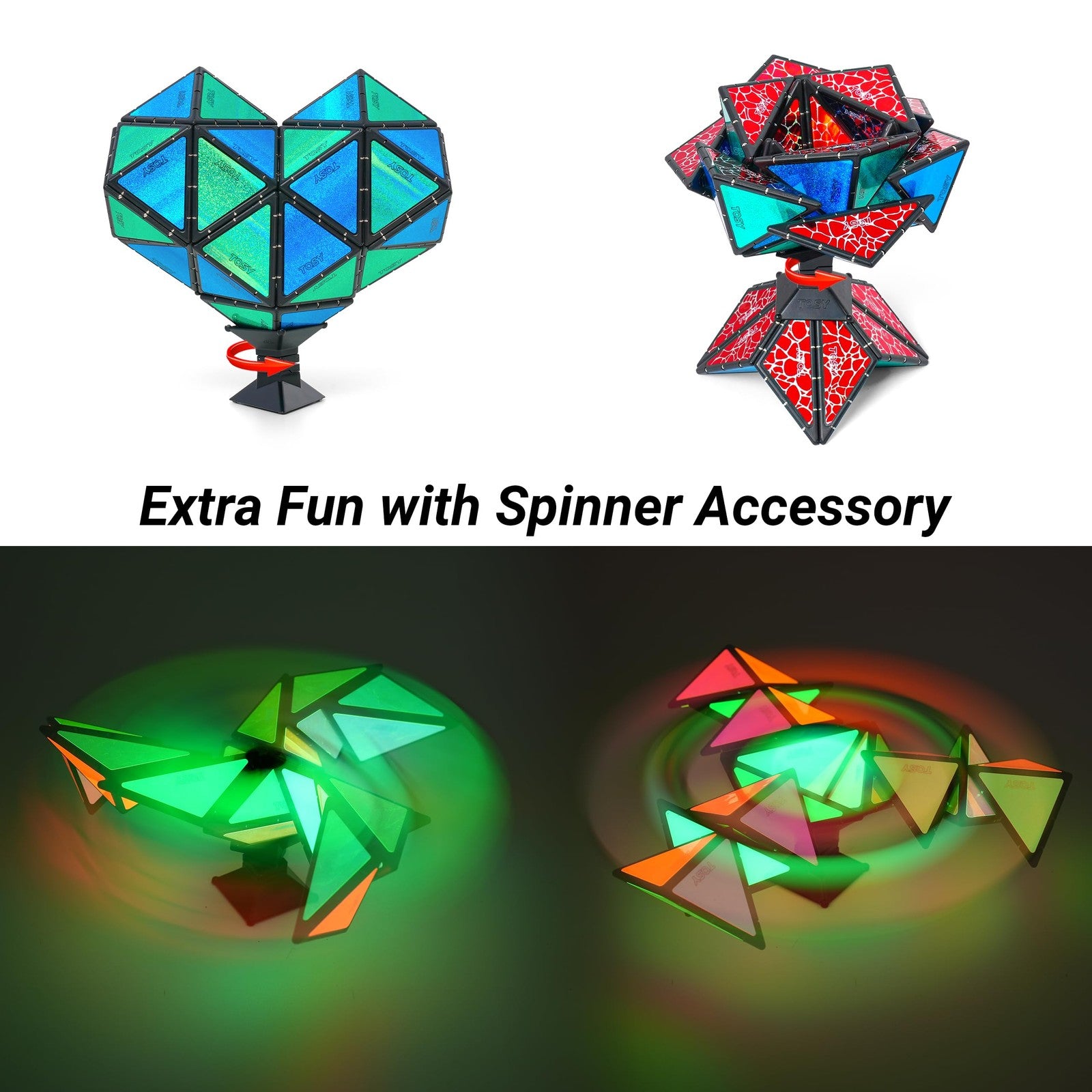 TOSY Magnet Pyramid Stone cube with magnetic surfaces, shown in bunny and egg shapes, versatile magnetic construction toy