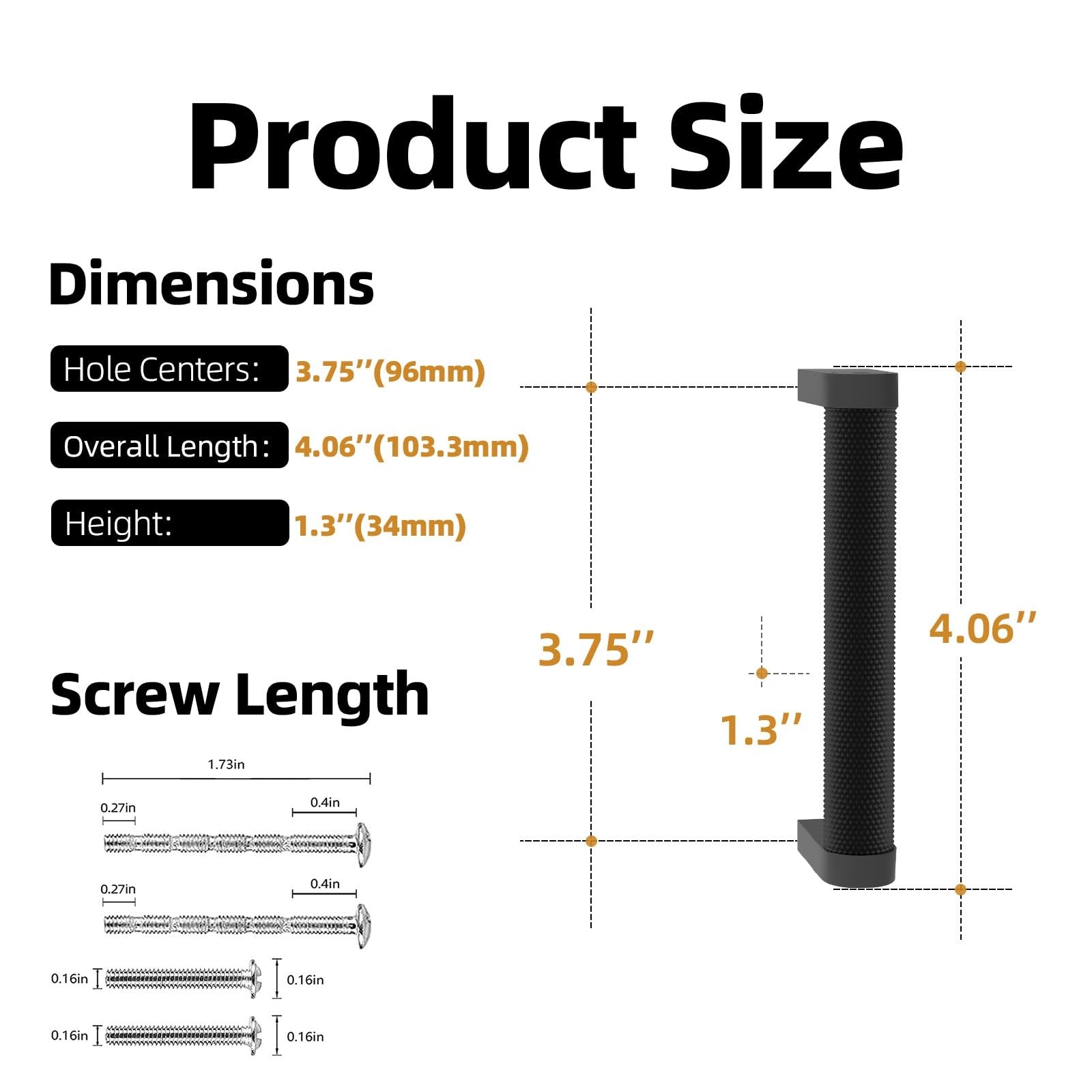 Set of 10 matte black knurled cabinet pulls with 3-3/4 inch center holes, ideal for kitchen cabinets, by KOMOTIA.