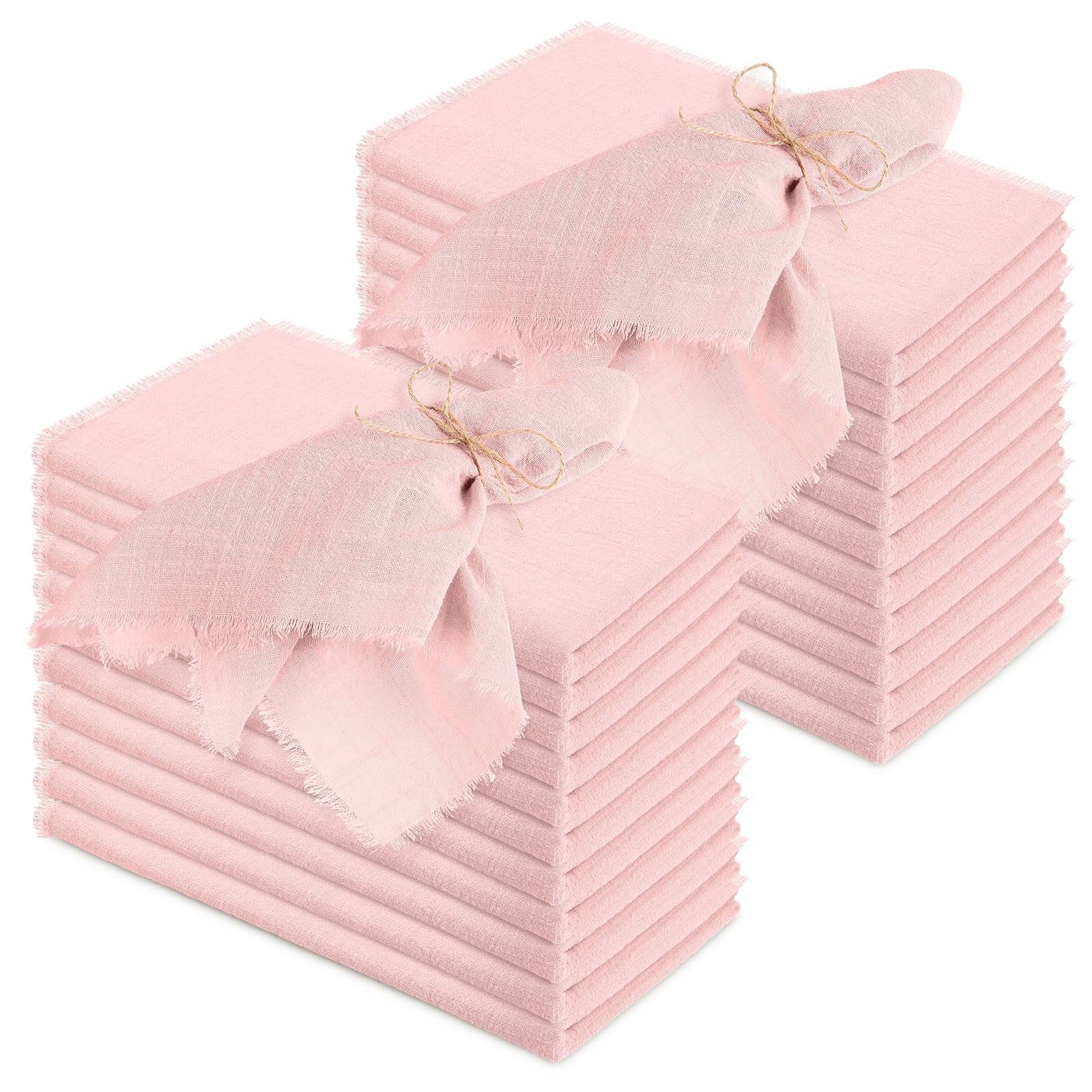 Preboun 24-pack of 17x17 inch rustic cotton fringe napkins, soft reusable cloth for dining or special occasions.