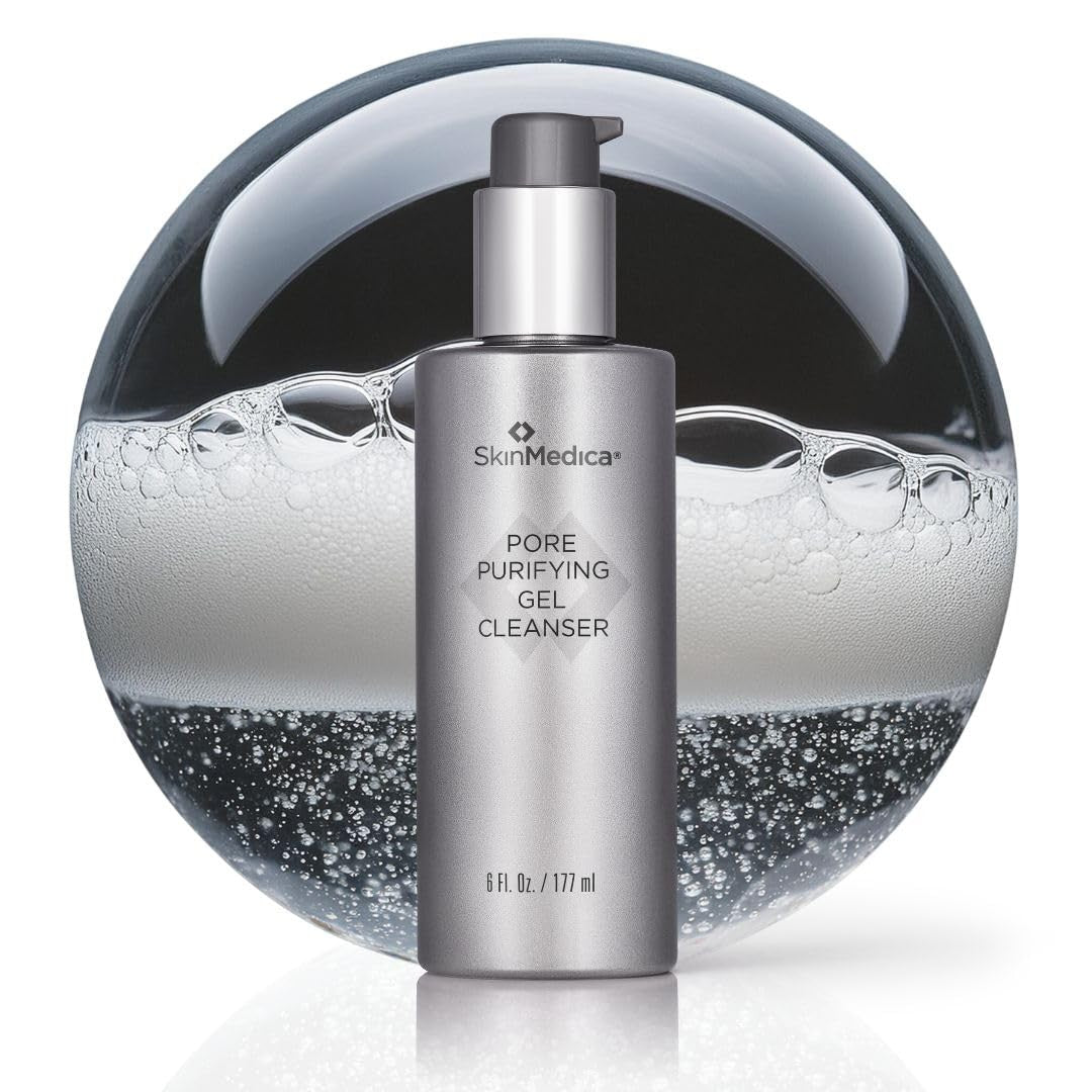 SkinMedica Pore Purifying Gel Cleanser with Clarifying Ingredients, showing the clear gel texture in a pump bottle.