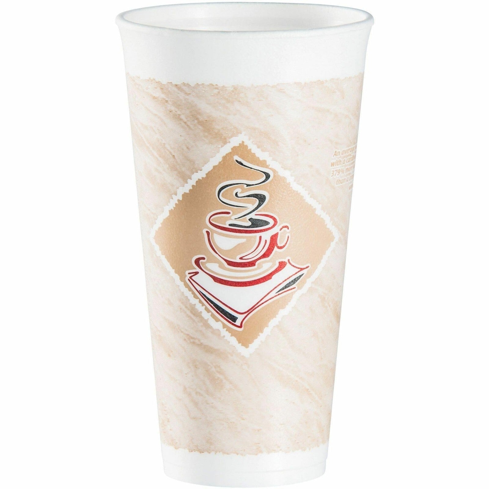 Dart 20 oz Cafe G foam cup in white, stacked in a case of 500, designed for hot beverages with DART branding.