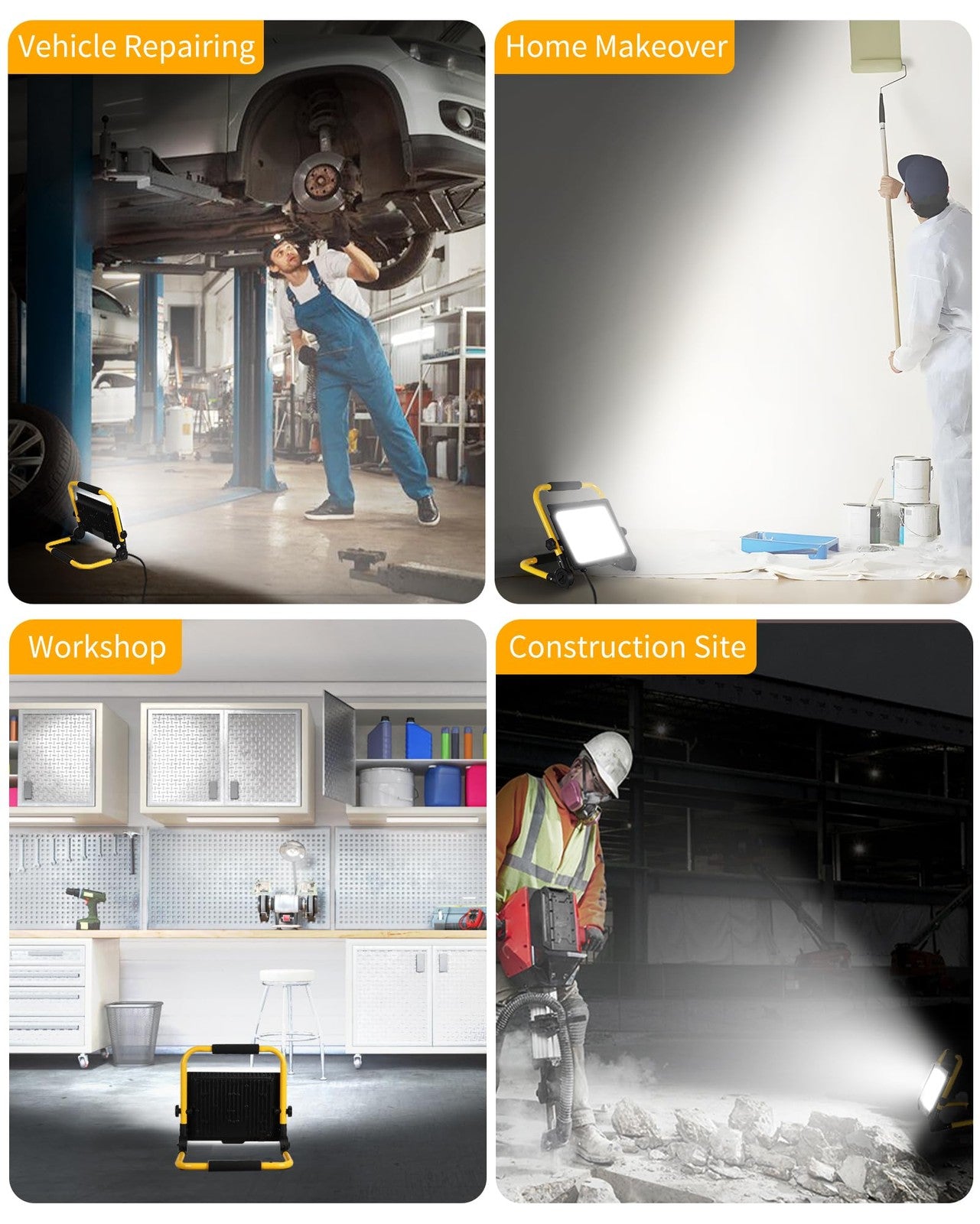 ISUERFY 70W LED work light with 8400 lumens, 16ft cord, switch, outdoor flood light, IP66 waterproof design