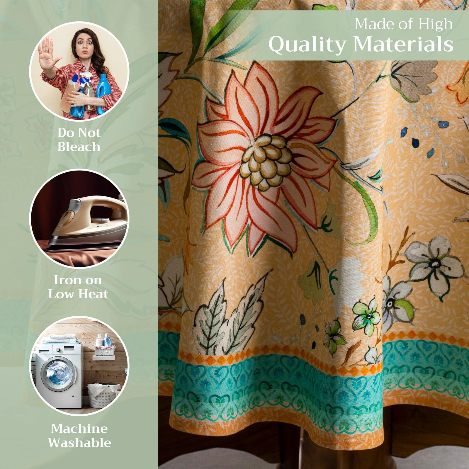 Round Maison d'Hermine cotton tablecloth, 63-inch diameter, featuring a classic design and smooth fabric suitable for dining tables.