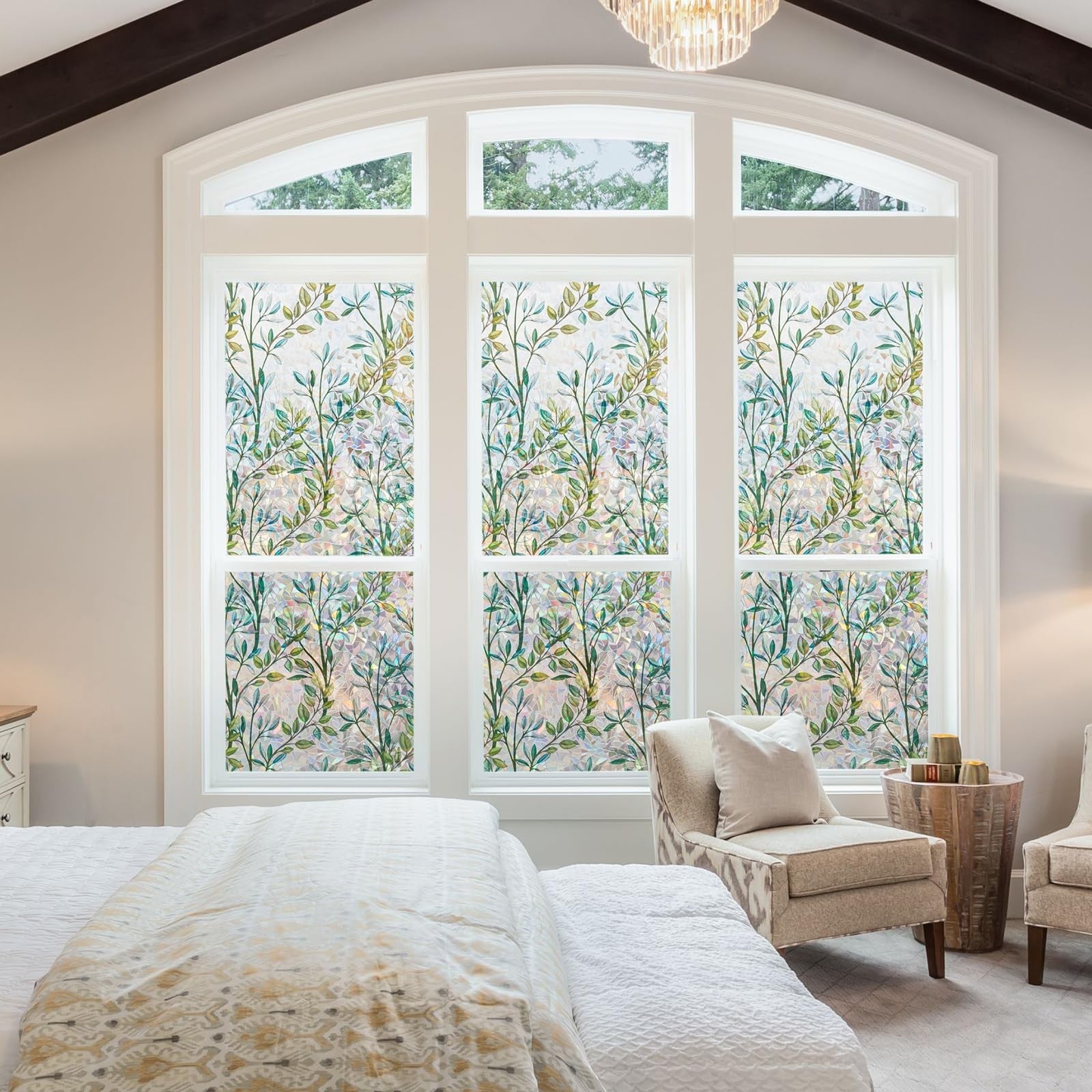 NINETREX stained glass window film with 3D decorative design, sun blocking static cling for privacy and aesthetic enhancement