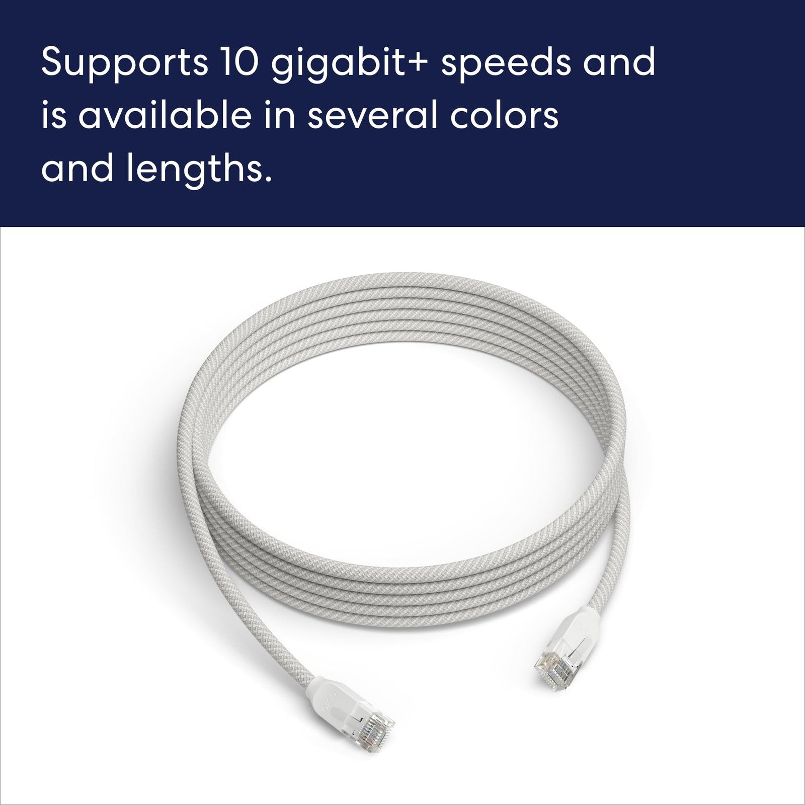 eero CAT6a Ethernet cables, 10-foot Arctic color, 5-pack, supporting 10 gigabit speeds, neatly coiled and ready for network setup