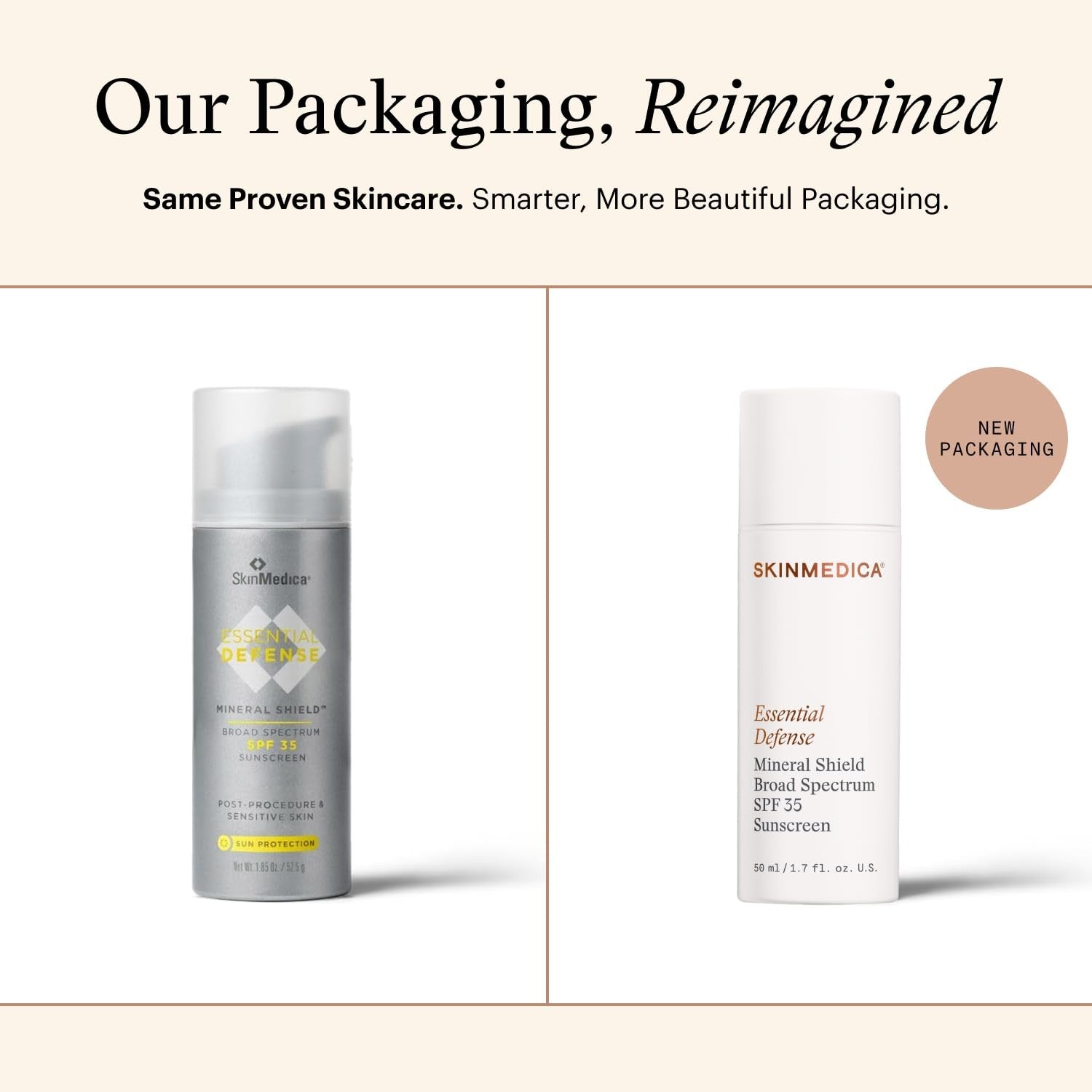 SkinMedica Essential Defense Mineral Shield SPF 35 sunscreen face cream in a light, smooth formula with a white jar.