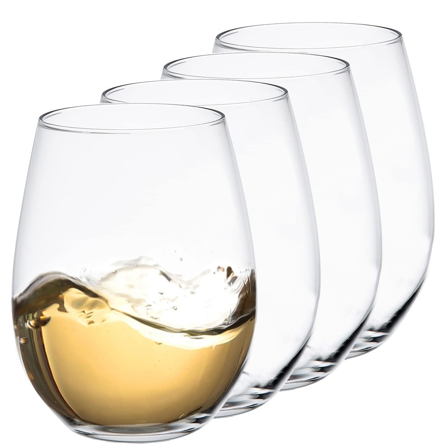 Set of four Gnimihz 18-ounce wine glasses for red and white wine, featuring large, clear glass bowls and elegant stems.
