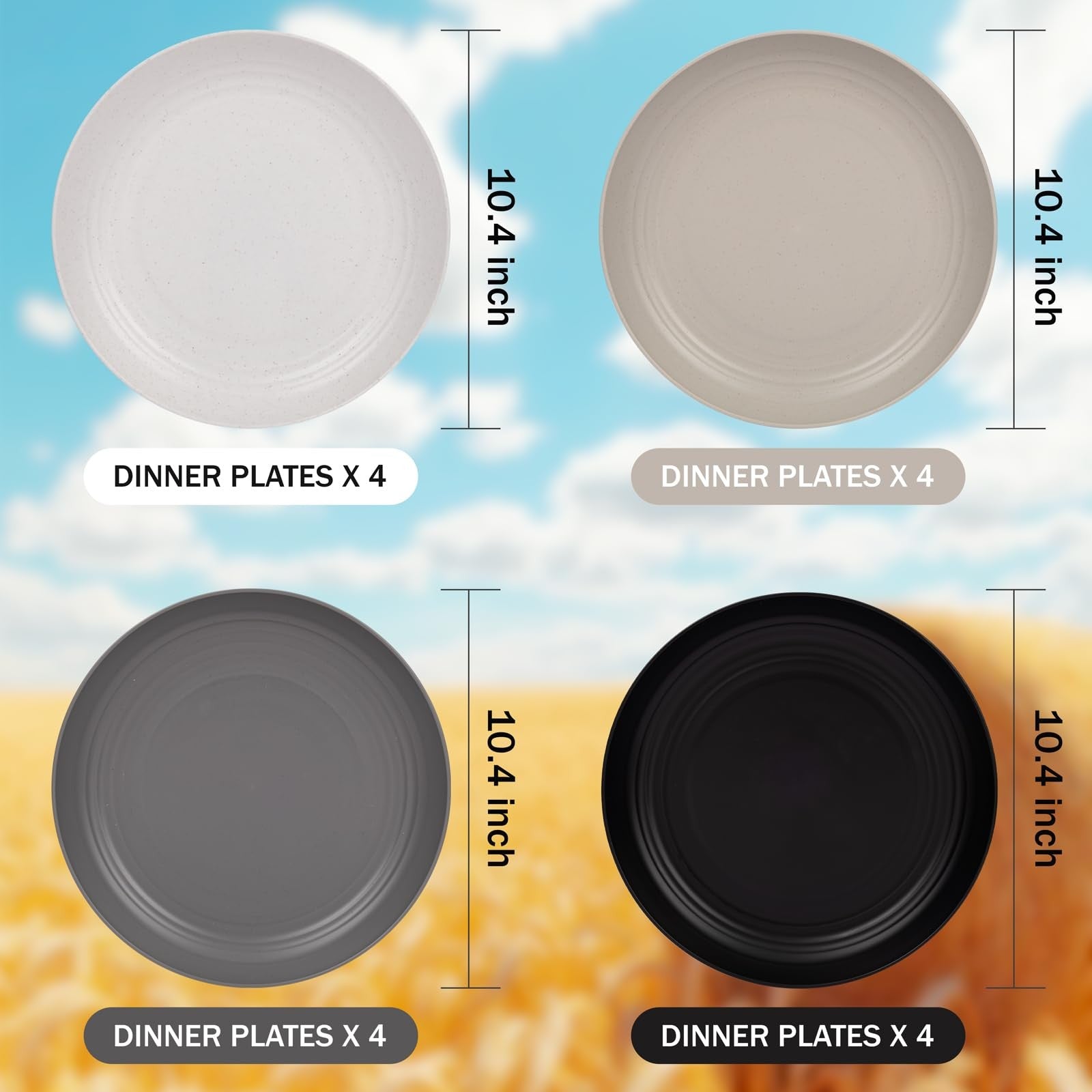 Supernal 10-inch wheat straw dinner plates, reusable and durable plastic plates for everyday use, dishwasher safe.