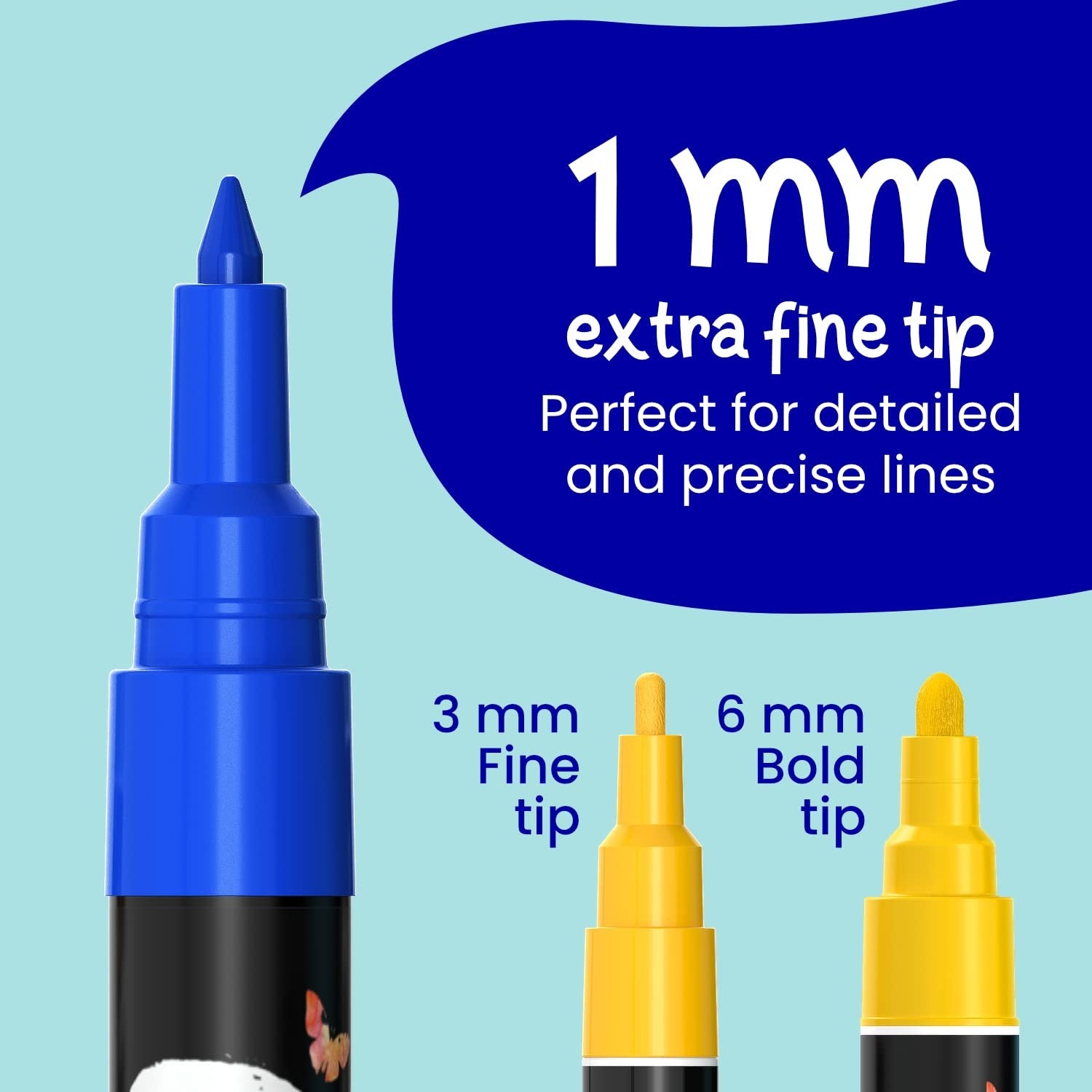 Chalkola extra fine tip liquid chalk markers for blackboards, 30 pastel color set with 1mm tips, displayed on a blackboard.