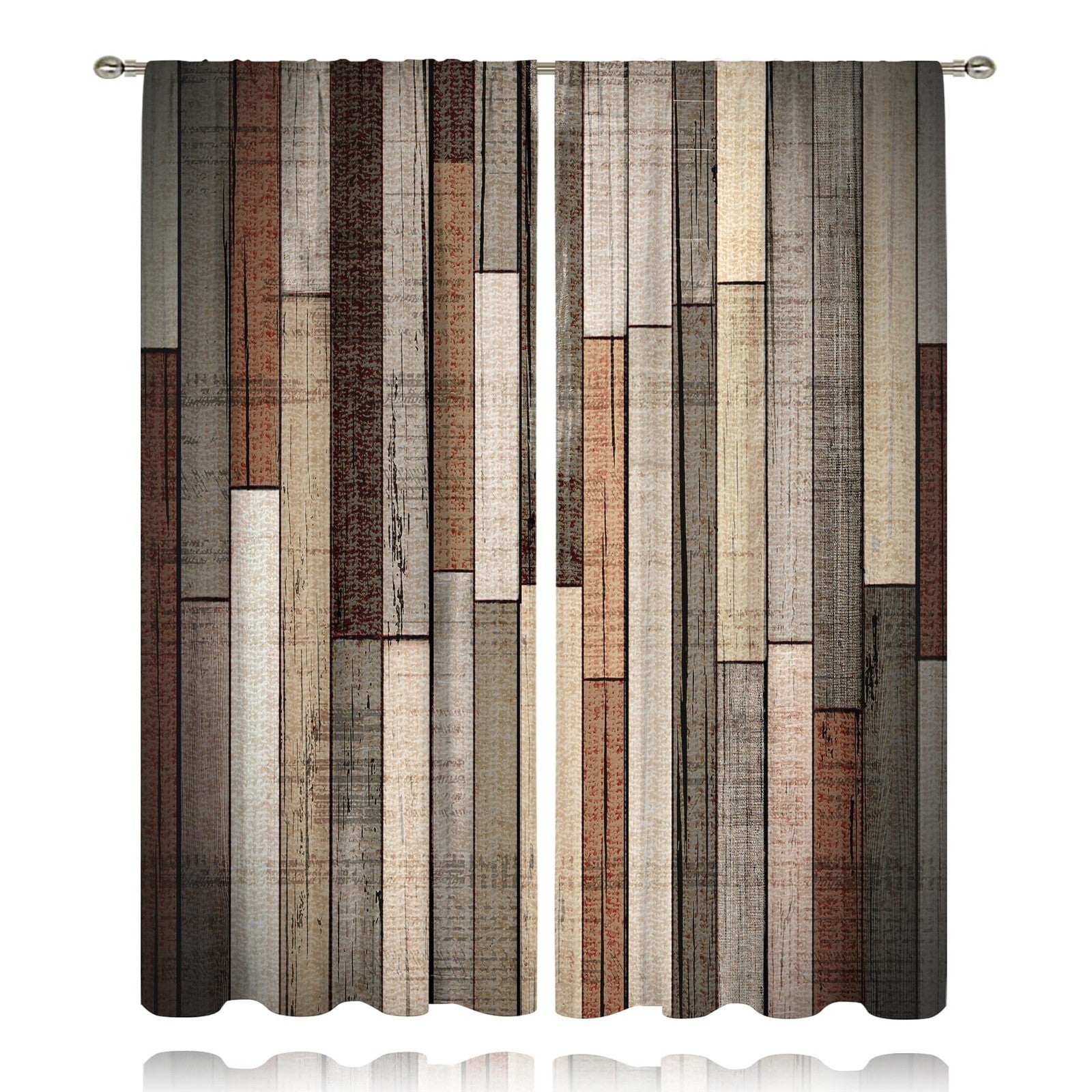 Vintage farmhouse-style Meshelly retro barn door curtains with 52x84 inch rod pocket design, featuring rustic fabric and classic charm.