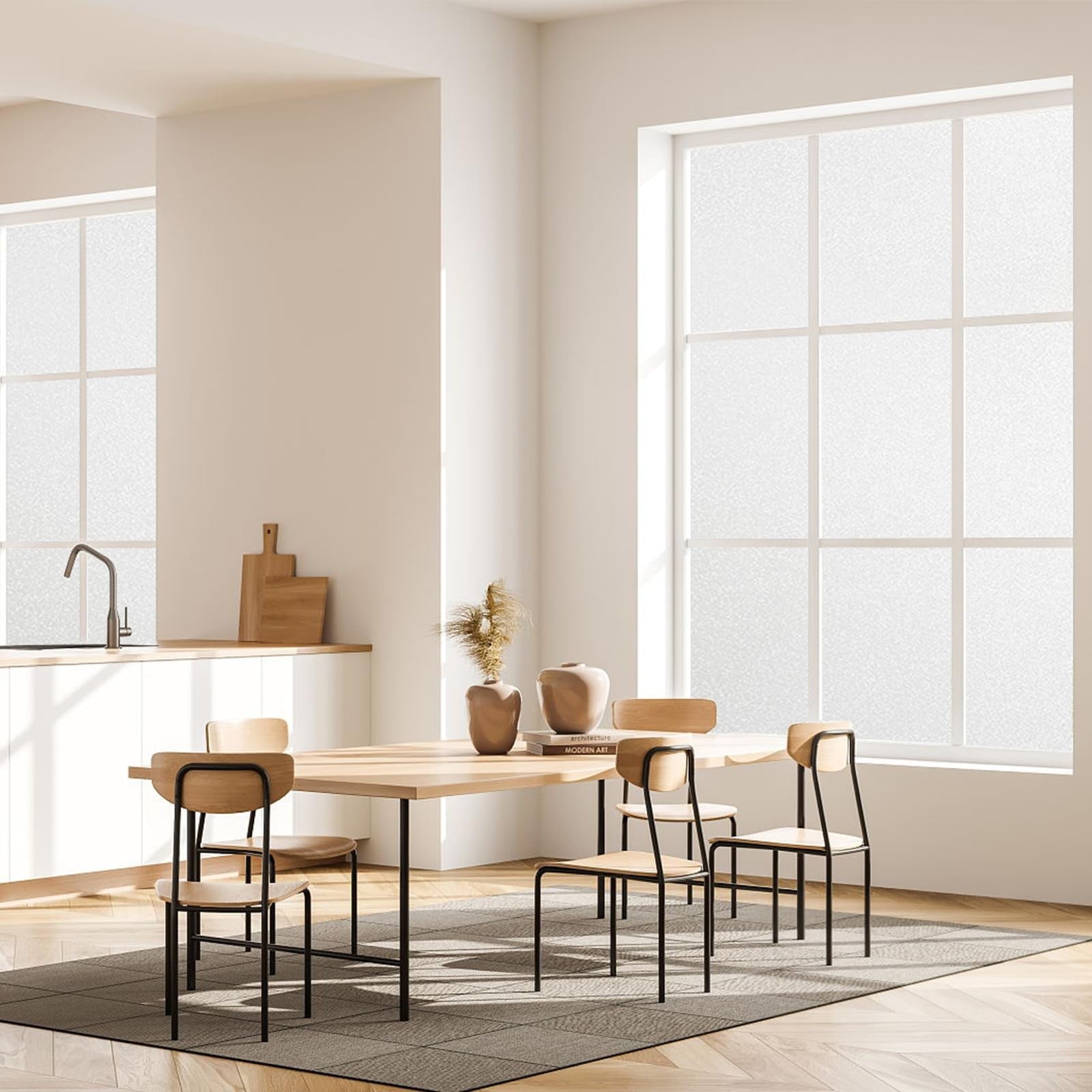 Shackcom frosted glass window film rolls, 45.2 x 118 inches, designed for bathroom and privacy window decoration.