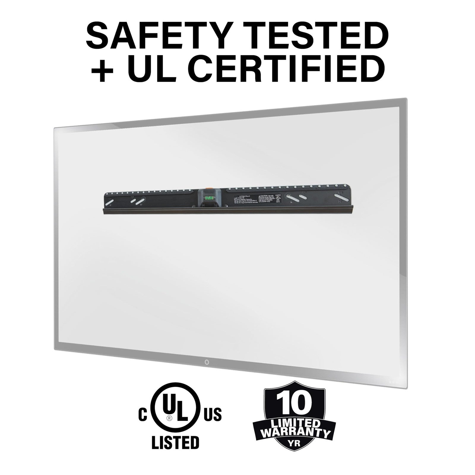 Sanus No Drill No Stud TV wall mount for 32-85 inch TVs, showing the mount installed on a wall holding a large flat-screen TV.