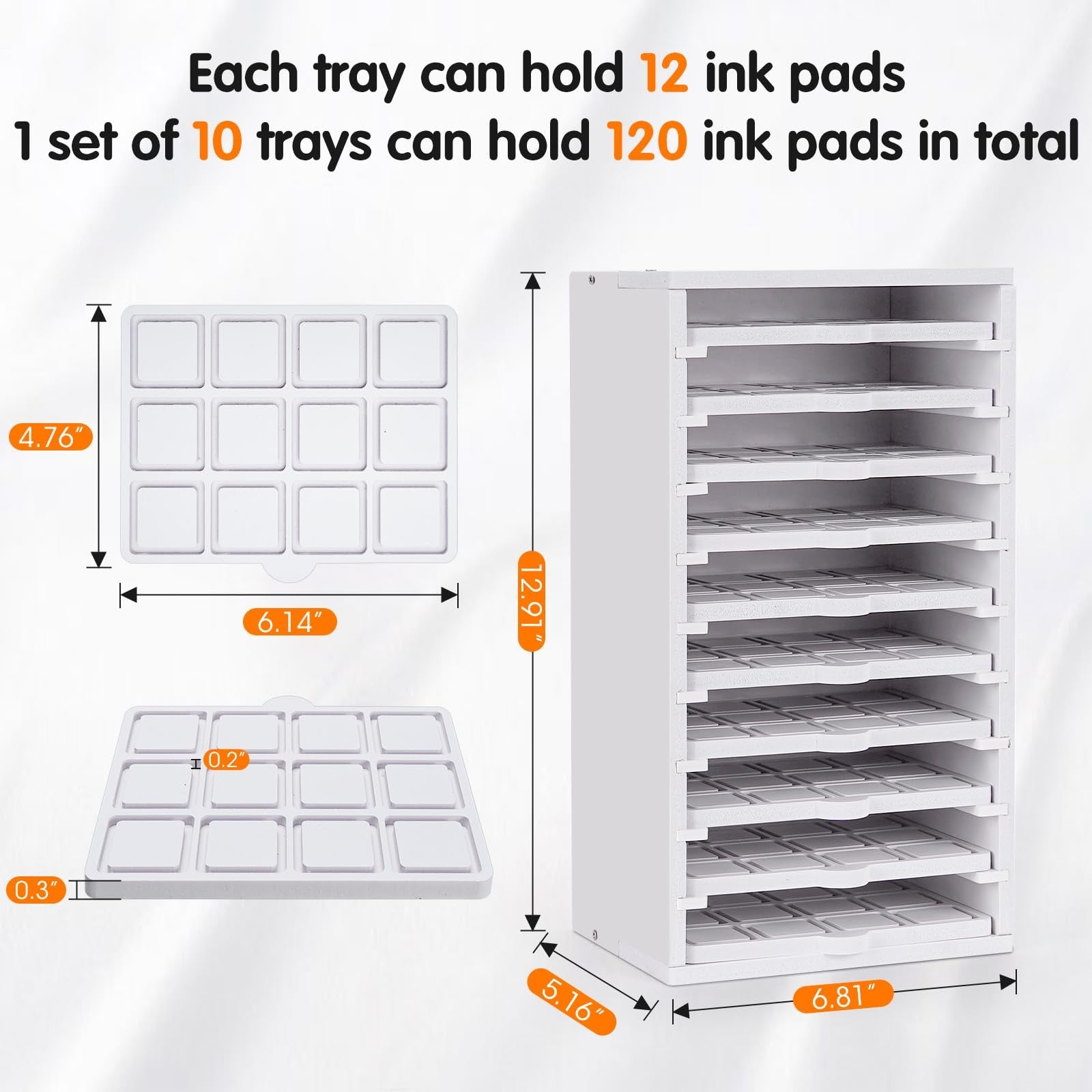 SANFURNEY ink pad tray organizer with 10 slots for storing mini ink pads and stamps, compact and practical for craft storage.