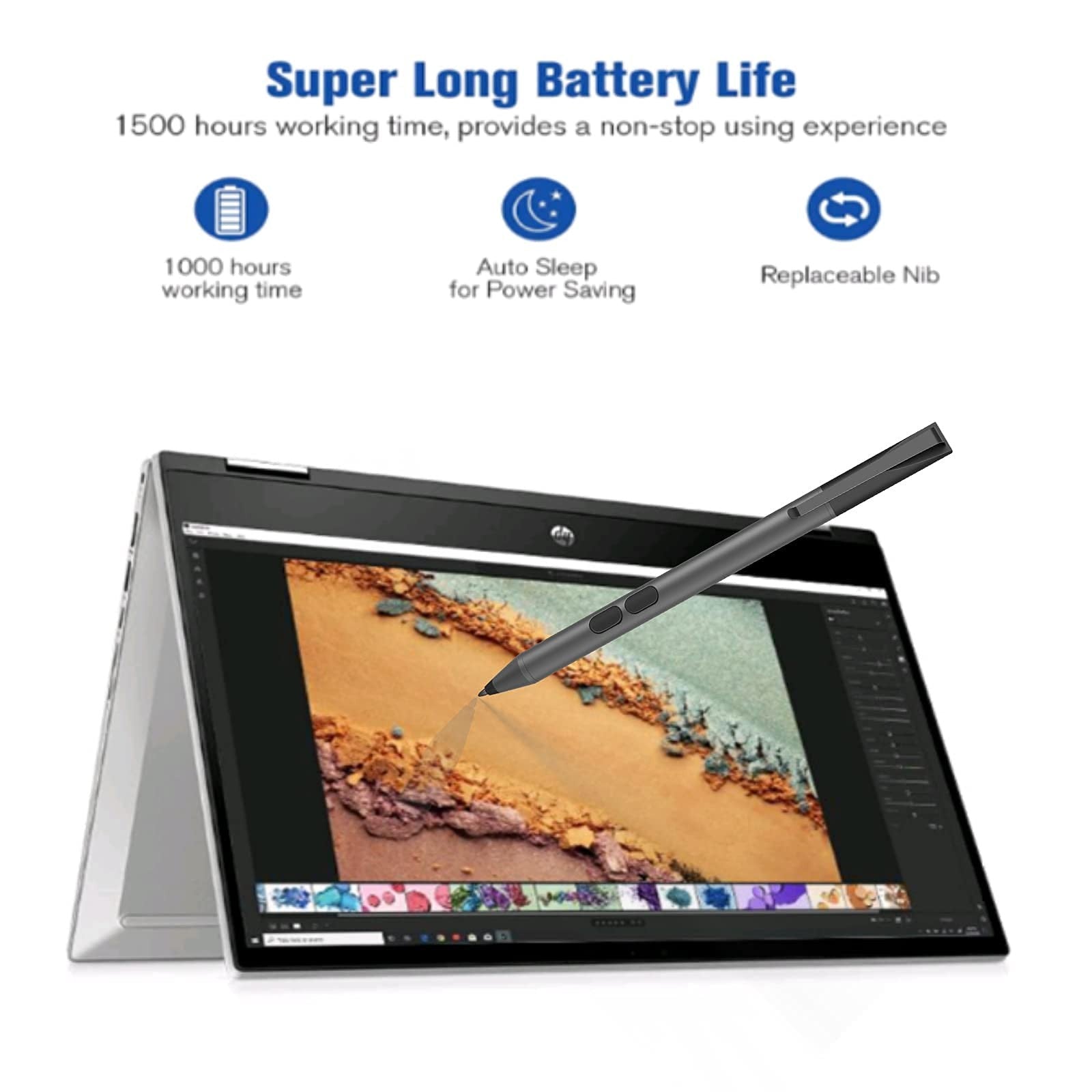 Digital stylus pen for HP 1024 with pressure sensitivity and long-lasting battery life, suitable for precise touchscreen use.